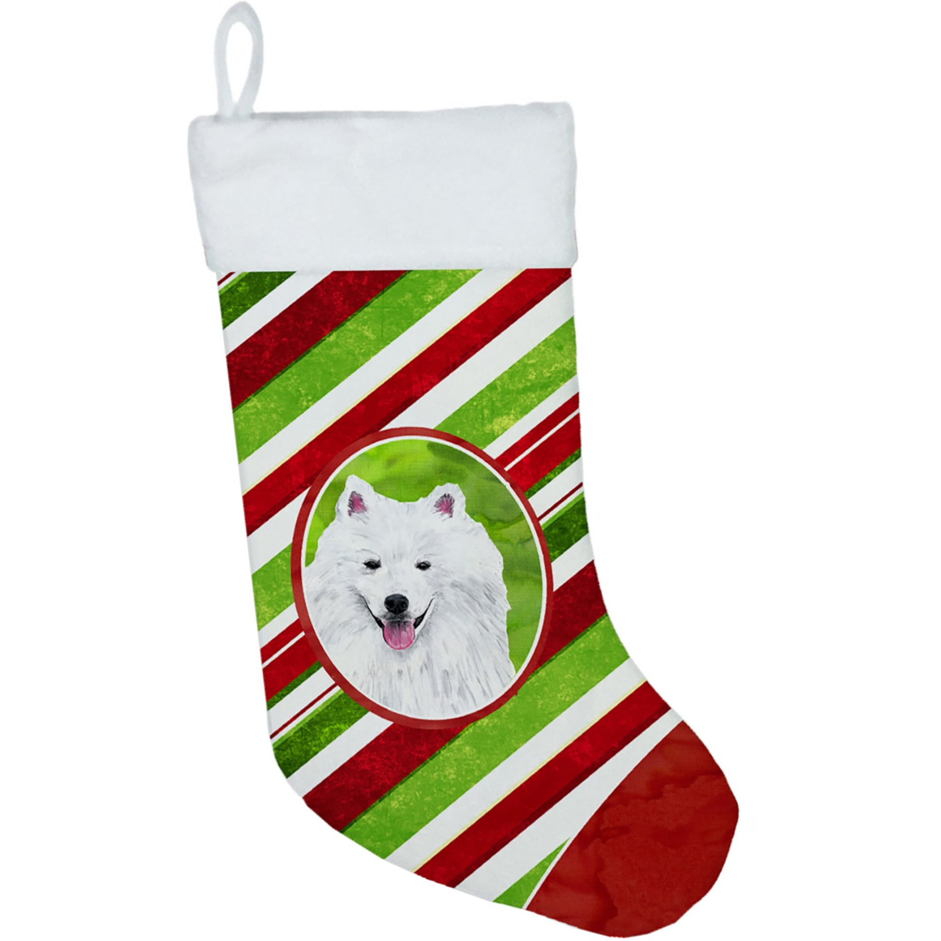 &quotCaroline's Treasures American Eskimo Candy Cane Holiday Christmas Stocking, 11 x 18"", Multicolor"