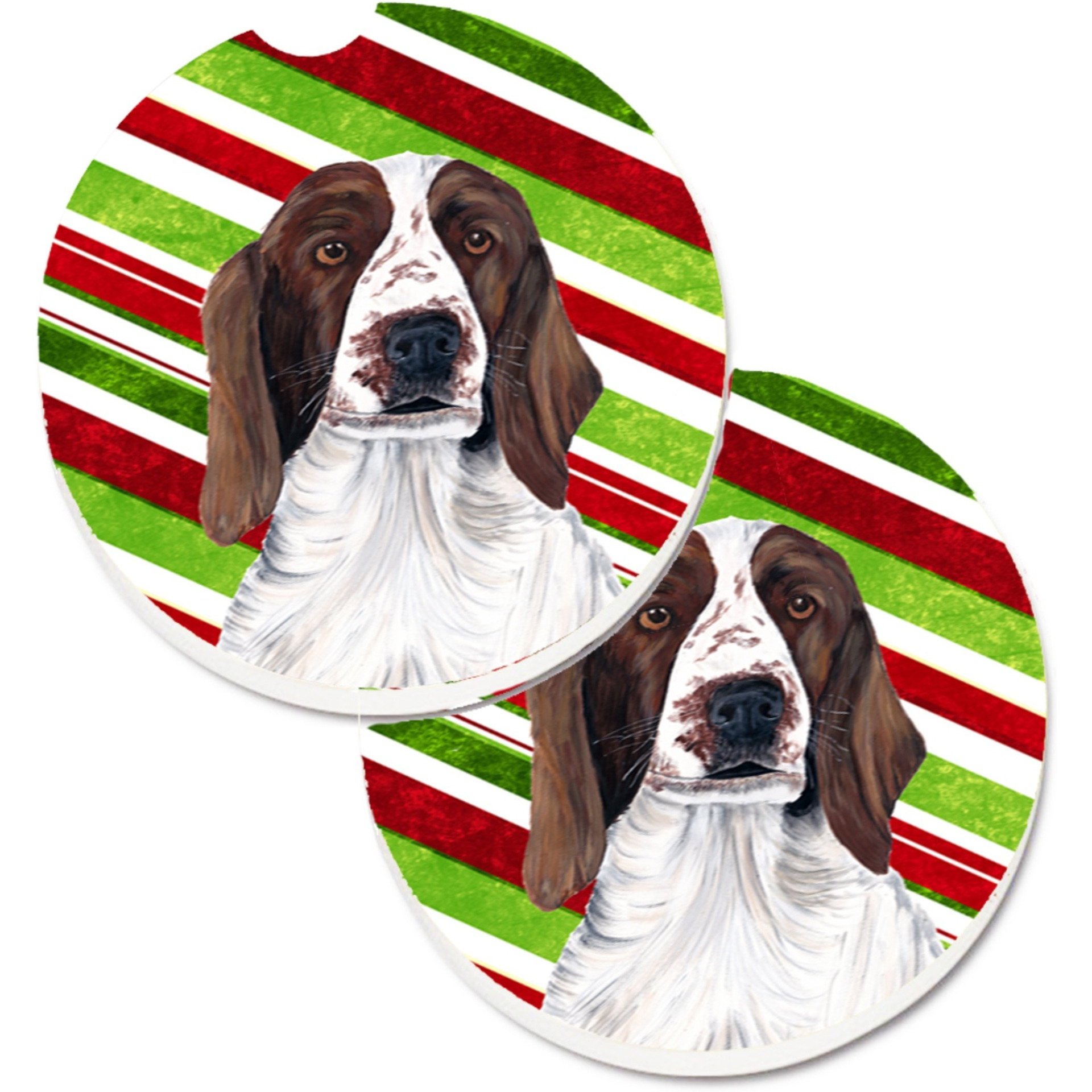 &quotCaroline's Treasures Welsh Springer Spaniel Candy Cane Holiday Christmas Set of 2 Cup Holder Car Coasters SC9340CARC, 2.56, Multicolor"