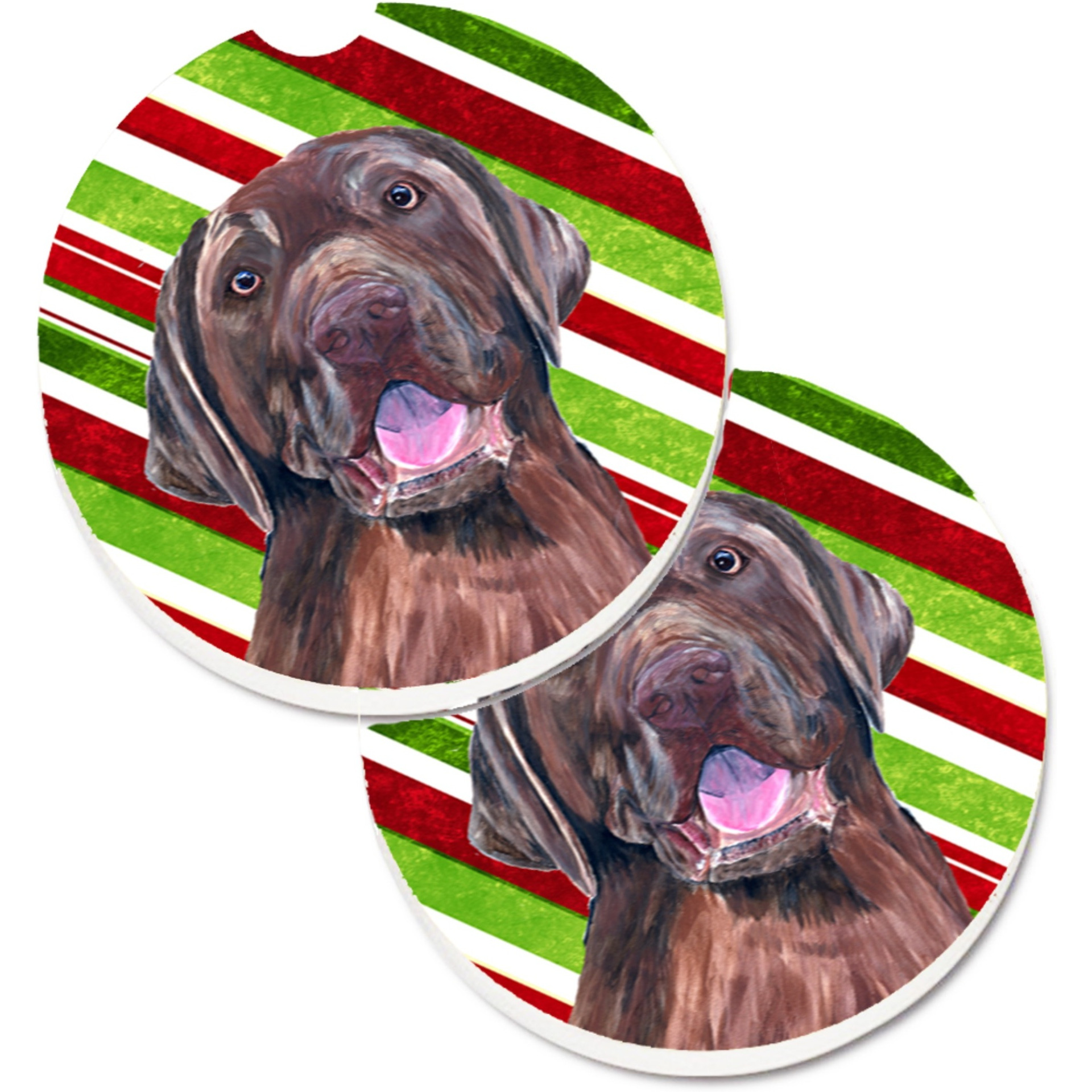 &quotCaroline's Treasures Labrador Candy Cane Holiday Christmas Set of 2 Cup Holder Car Coasters SC9344CARC, 2.56, Multicolor"