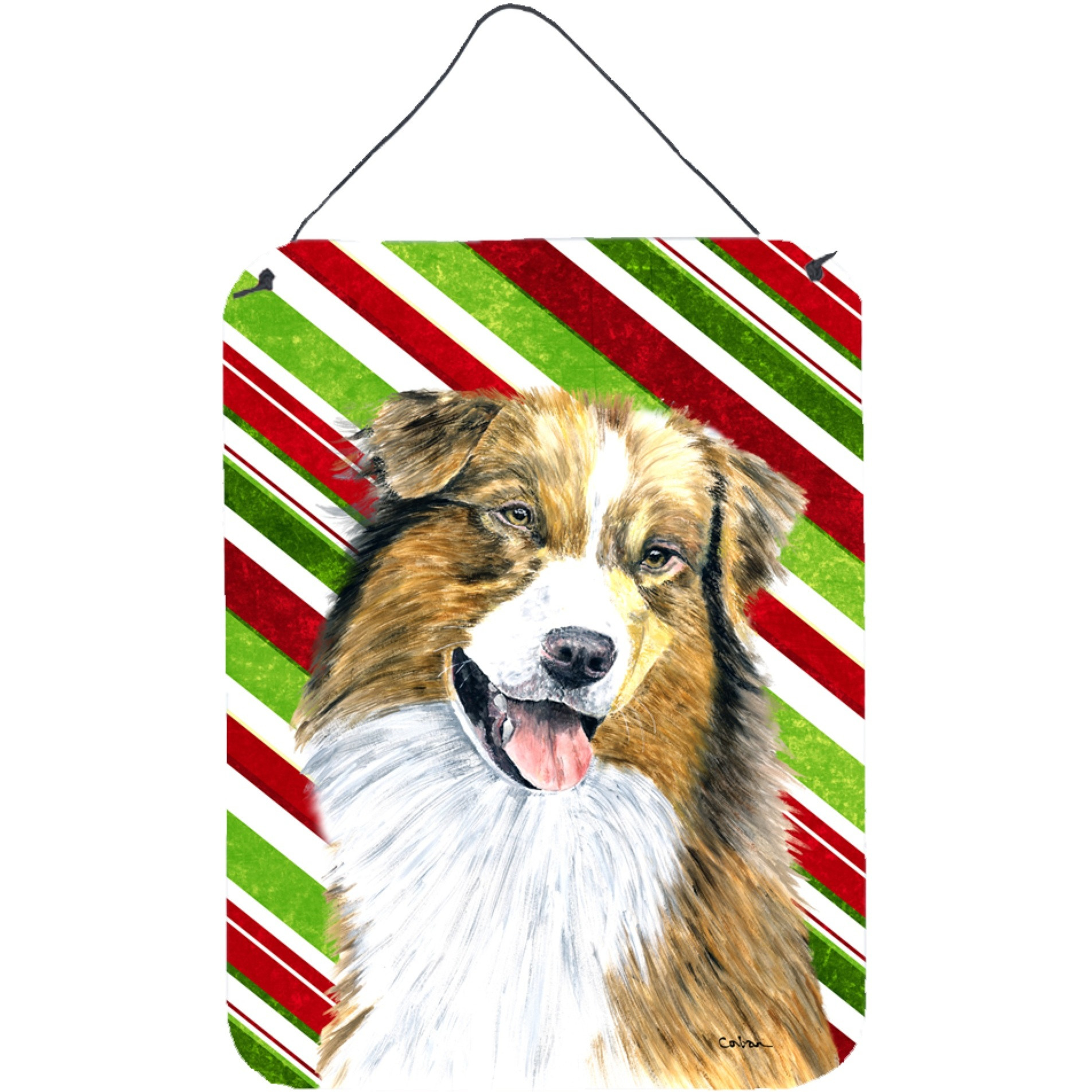 &quotCaroline's Treasures Australian Shepherd Holiday Christmas Wall or Door Hanging Prints, 16"" x 12"", Multicolor"