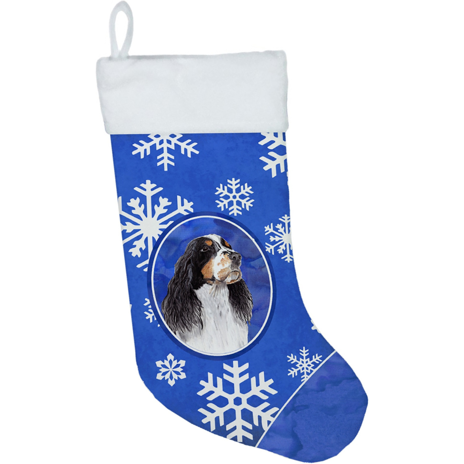 &quotCaroline's Treasures SC9361-CS Springer Spaniel Winter Snowflakes Christmas Stocking, 11 x 18"", Multicolor"