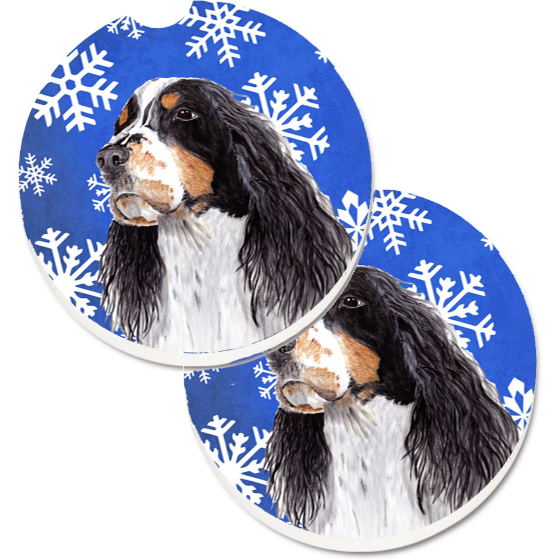 &quotCaroline's Treasures Springer Spaniel Winter Snowflakes Holiday Set of 2 Cup Holder Car Coasters SC9361CARC, 2.56, Multicolor"