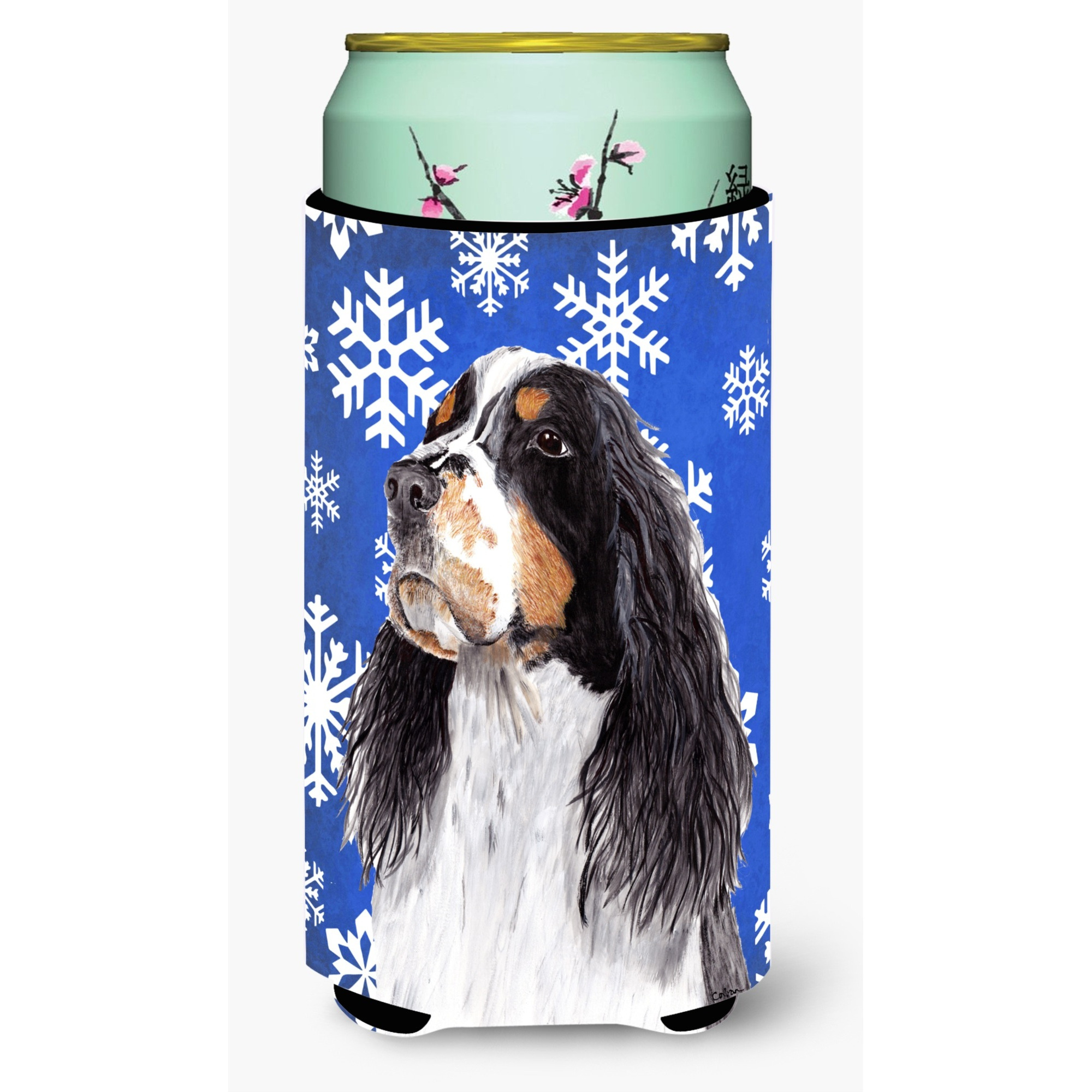 Springer Spaniel Winter Snowflakes Holiday  Tall Boy Beverage Insulator Beverage Insulator Hugger