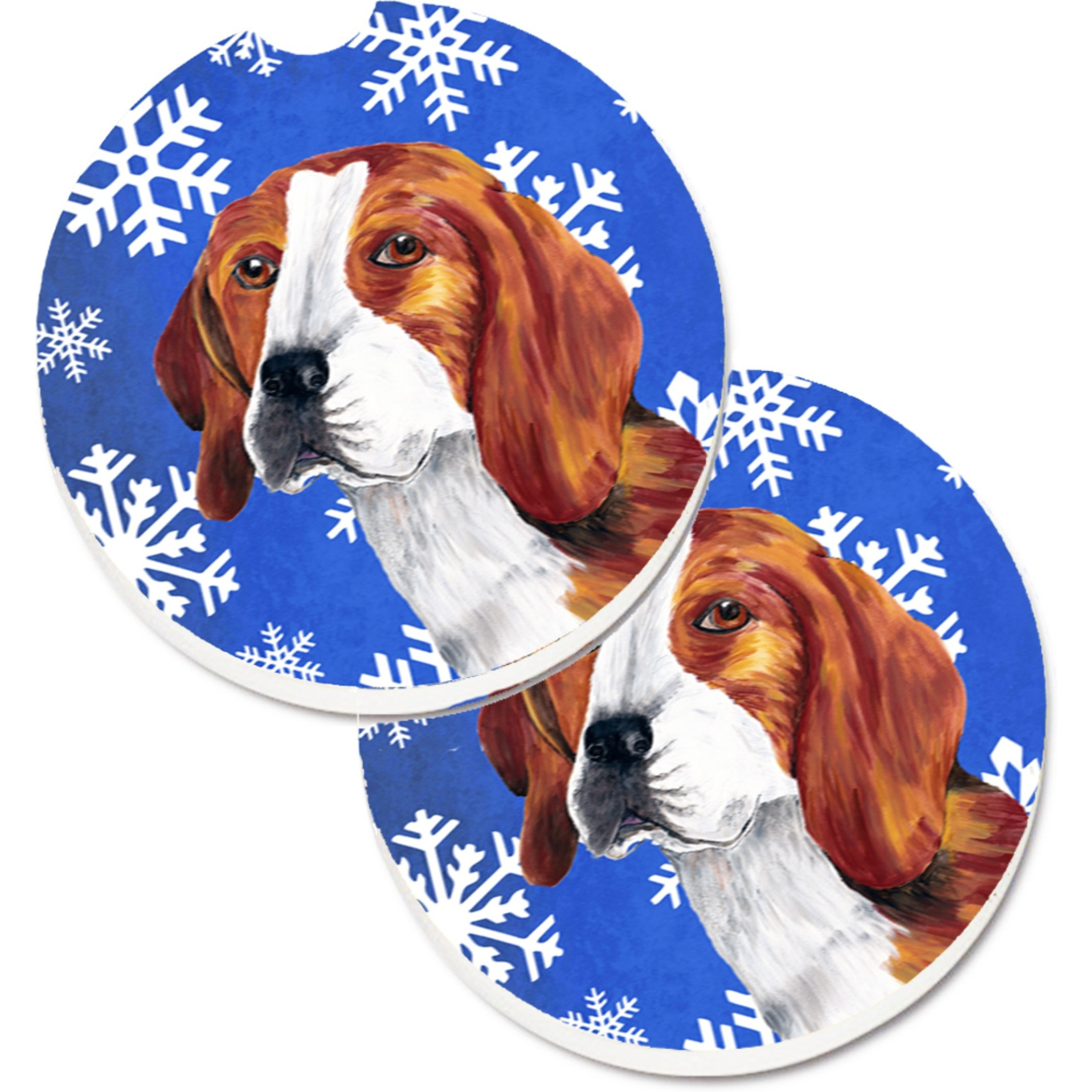 &quotCaroline's Treasures Beagle Winter Snowflakes Holiday Set of 2 Cup Holder Car Coasters SC9369CARC, 2.56, Multicolor"