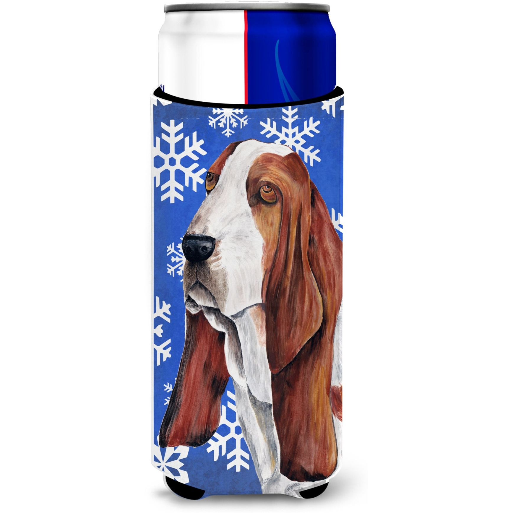 Basset Hound Winter Snowflakes Holiday Ultra Beverage Insulators for slim cans SC9372MUK