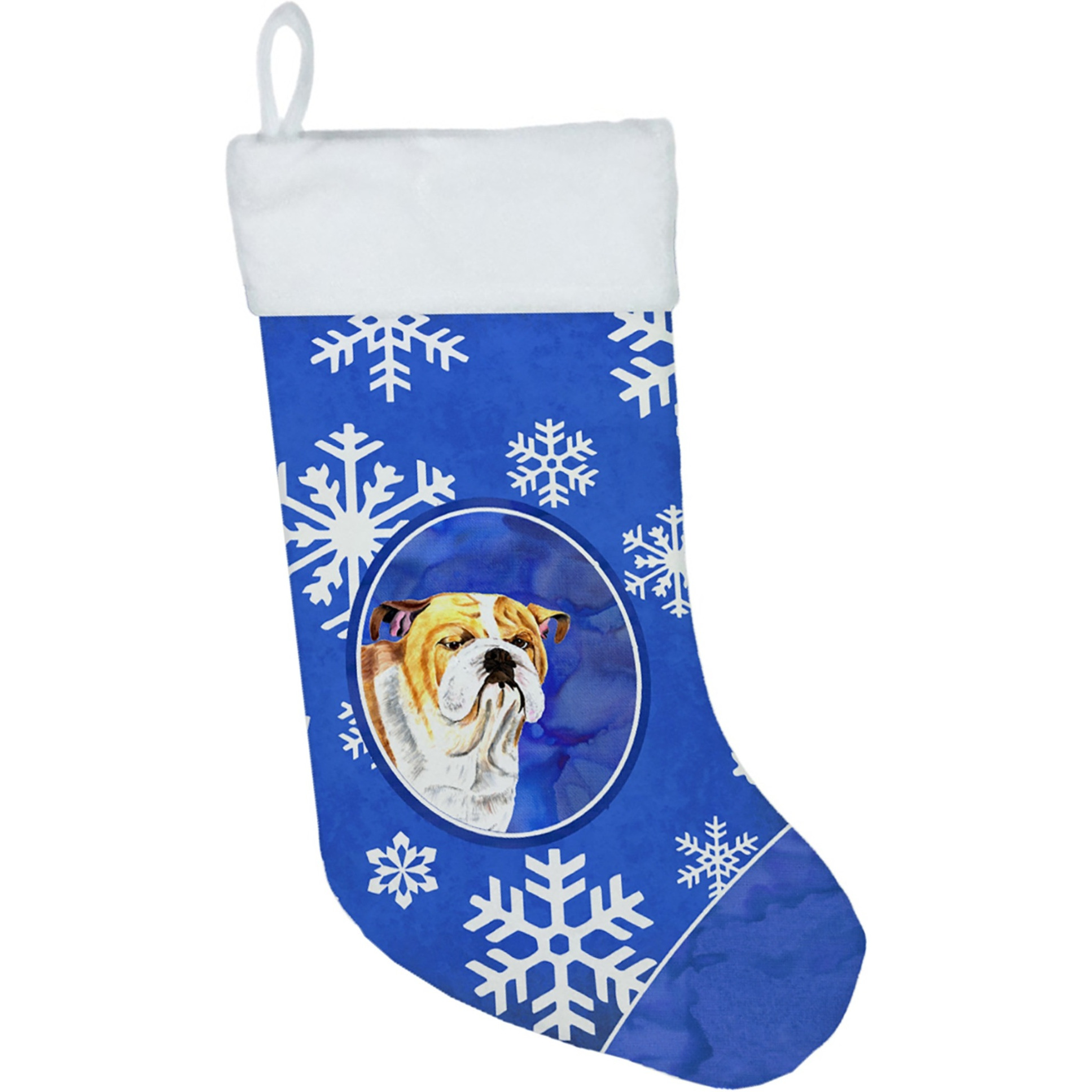 &quotCaroline's Treasures SC9374-CS Bulldog English Winter Snowflakes Christmas Stocking, 11 x 18"", Multicolor"