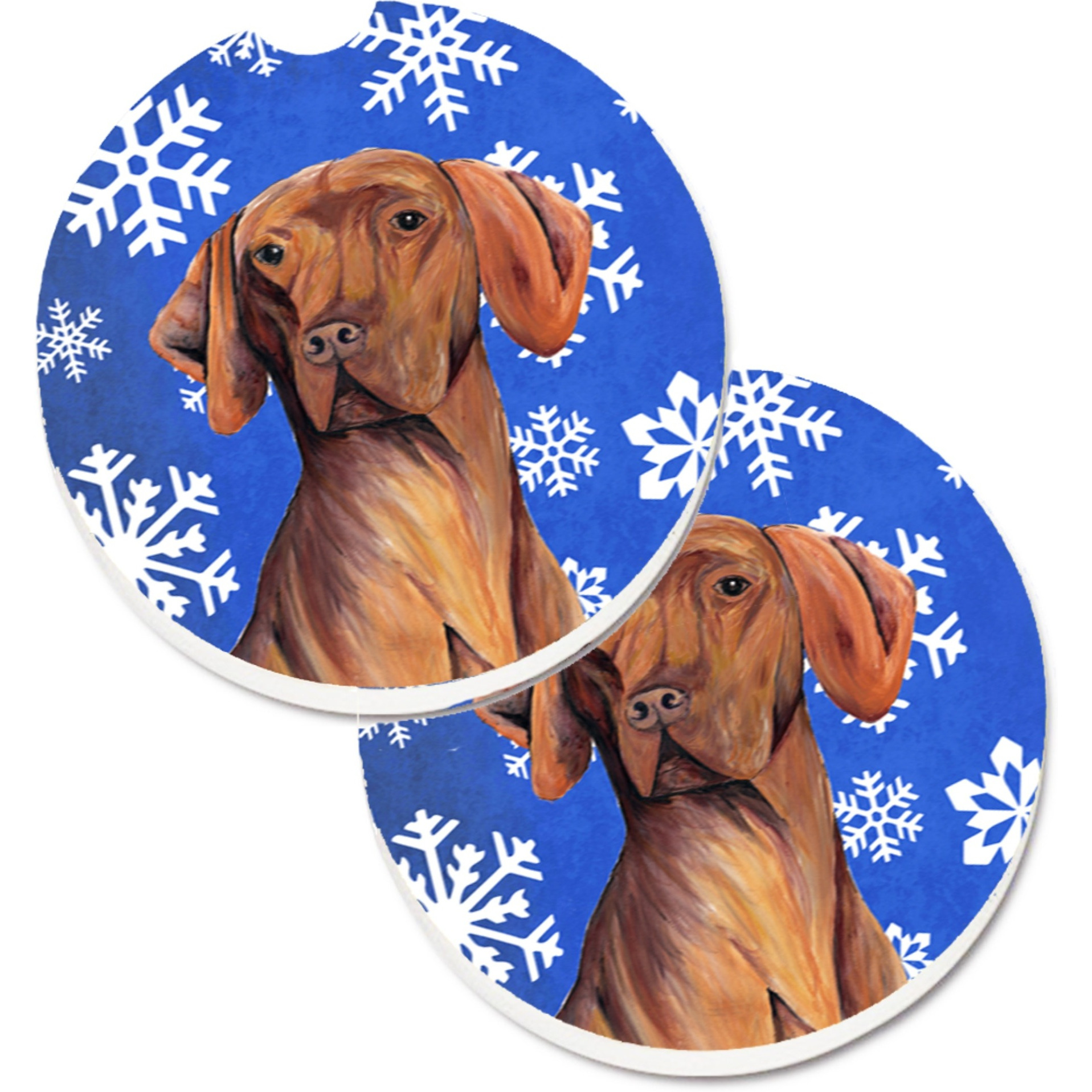 &quotCaroline's Treasures Vizsla Winter Snowflakes Holiday Set of 2 Cup Holder Car Coasters SC9378CARC, 2.56, Multicolor"
