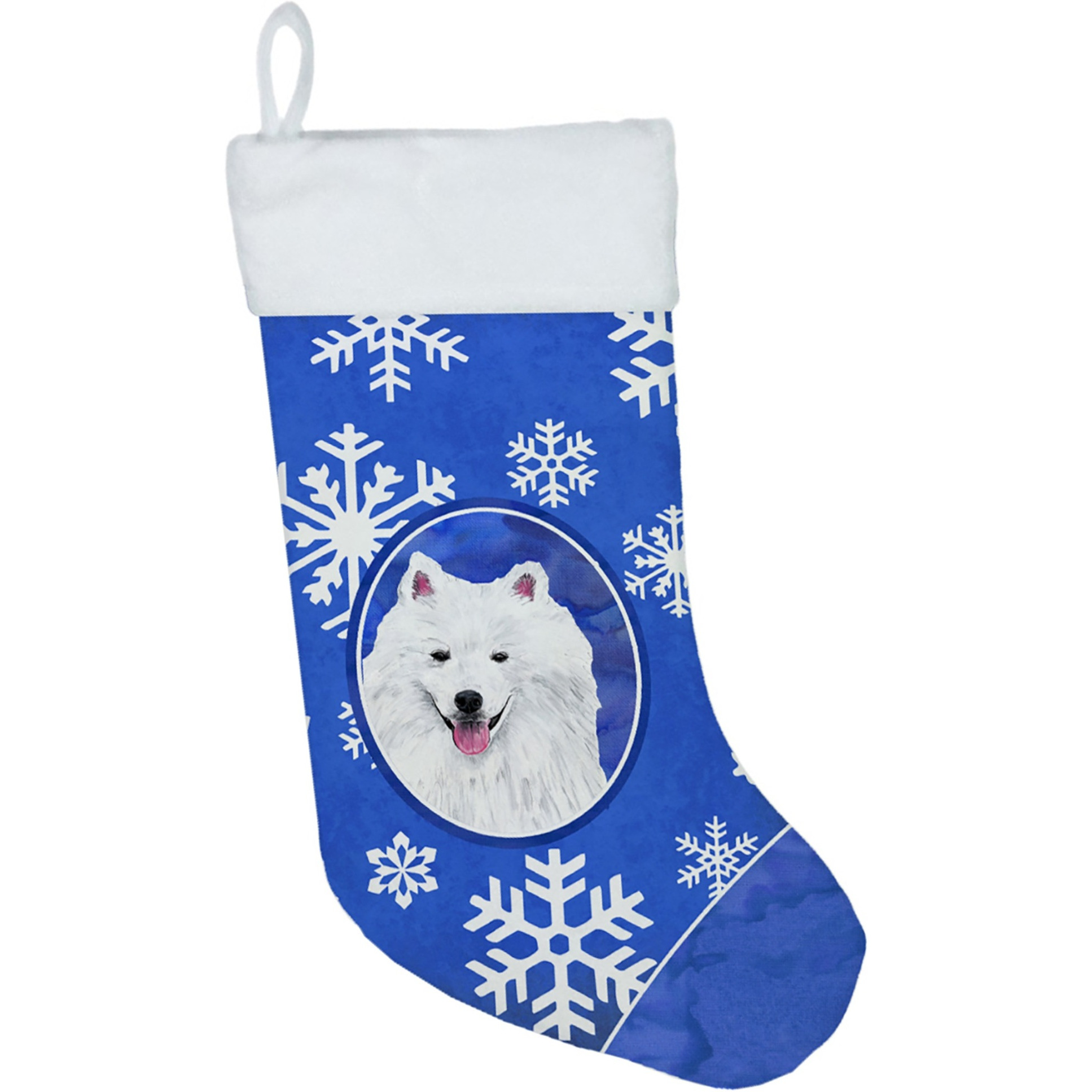 &quotCaroline's Treasures American Eskimo Winter Snowflakes Christmas Stocking, 11 x 18"", Multicolor"
