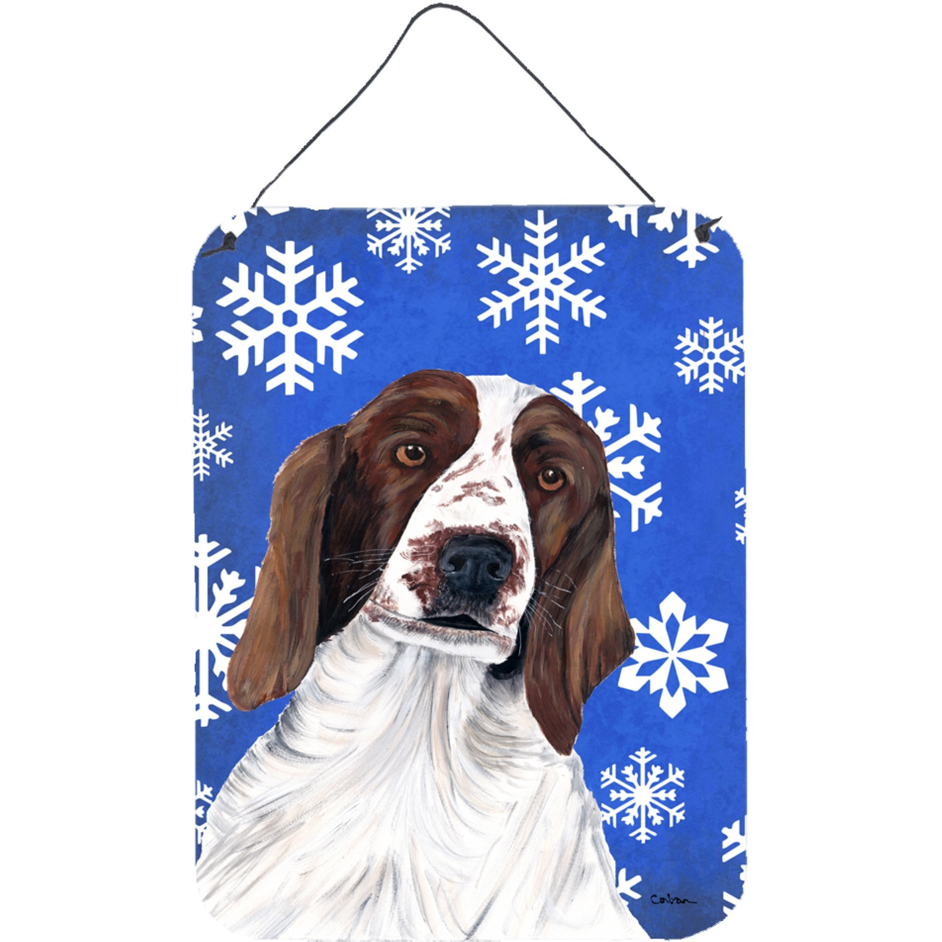 &quotCaroline's Treasures Welsh Springer Spaniel Winter Snowflakes Holiday Wall or Door Hanging Prints, 16"" x 12"", Multicolor"