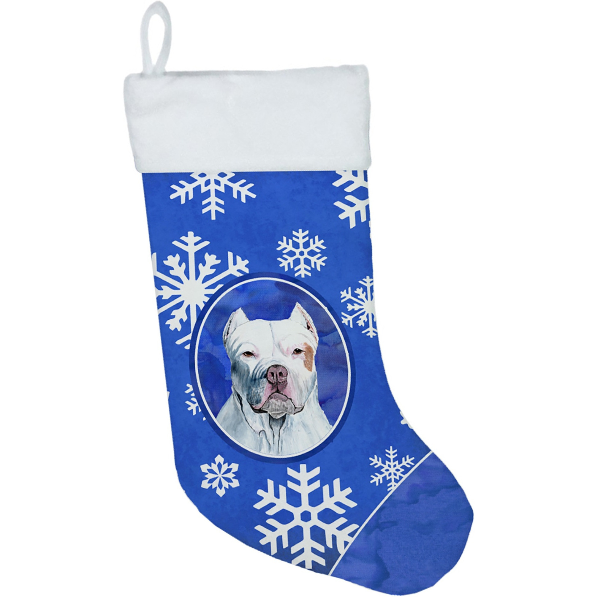 &quotCaroline's Treasures Pit Bull Winter Snowflakes Christmas Stocking, 11 x 18"", Multicolor"