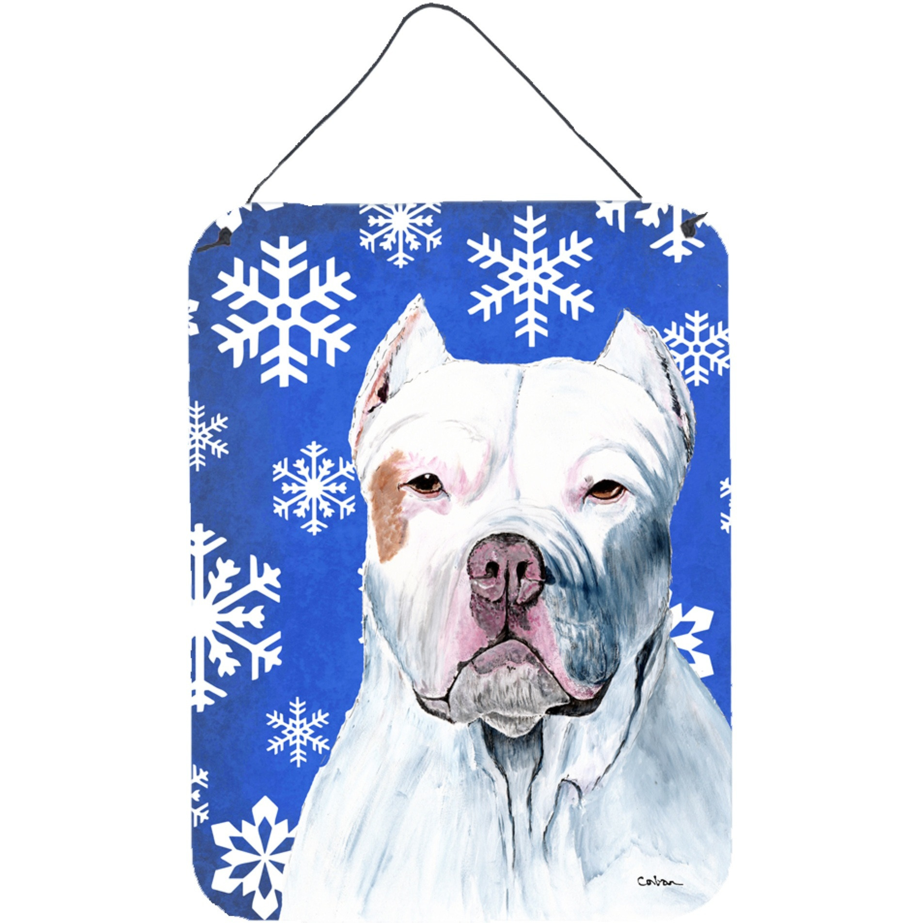 &quotCaroline's Treasures Pit Bull Winter Snowflakes Holiday Aluminium Metal Wall or Door Hanging Prints, 16"" x 12"", Multicolor"