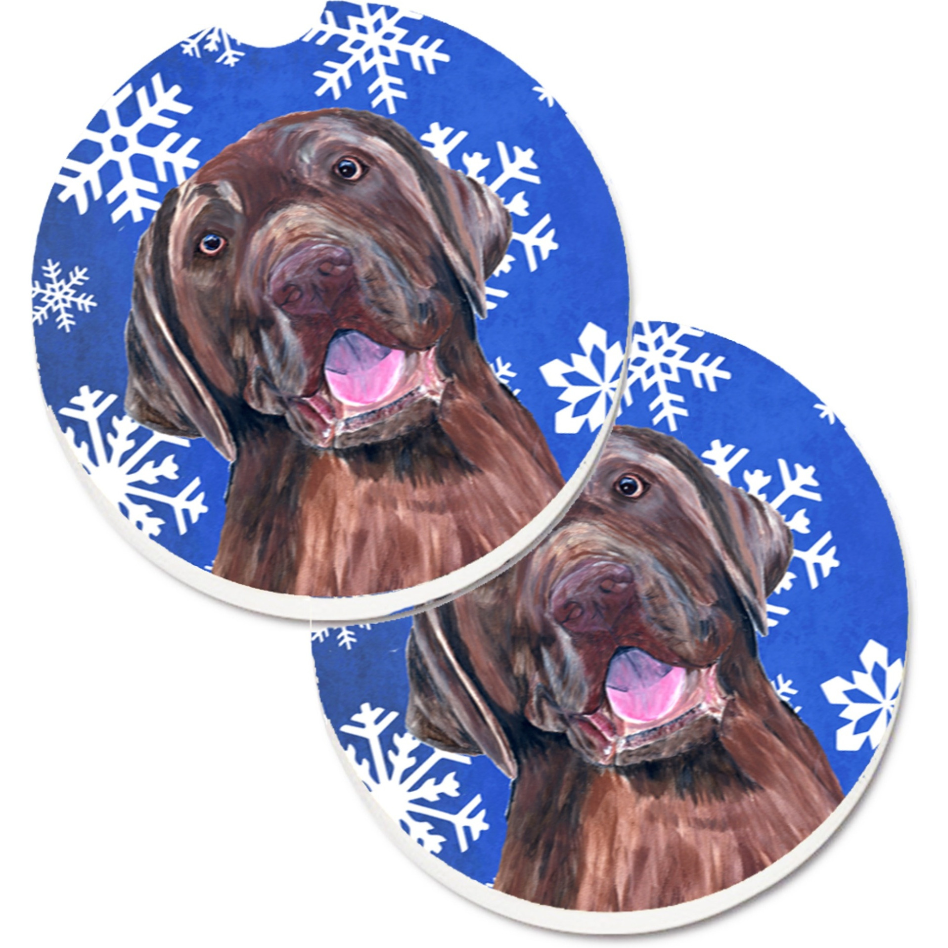 &quotCaroline's Treasures Labrador Winter Snowflakes Holiday Set of 2 Cup Holder Car Coasters SC9384CARC, 2.56, Multicolor"