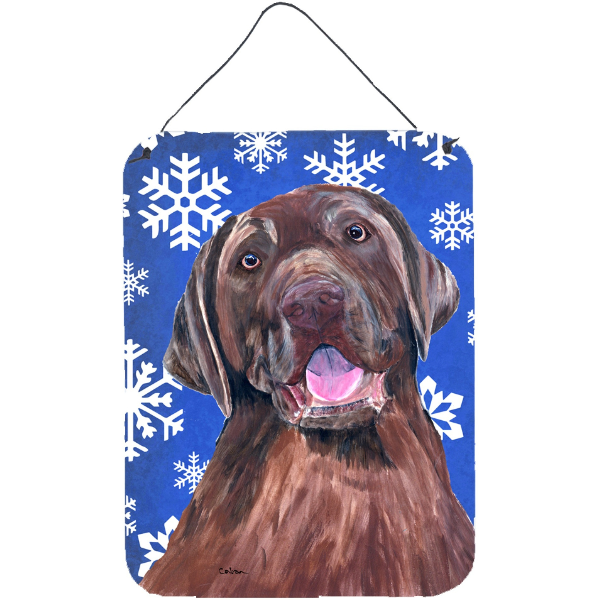 &quotCaroline's Treasures SC9384DS1216 Labrador Winter Snowflakes Holiday Aluminium Metal Wall or Door Hanging Prints, 16"" x 12"", Multicolor"