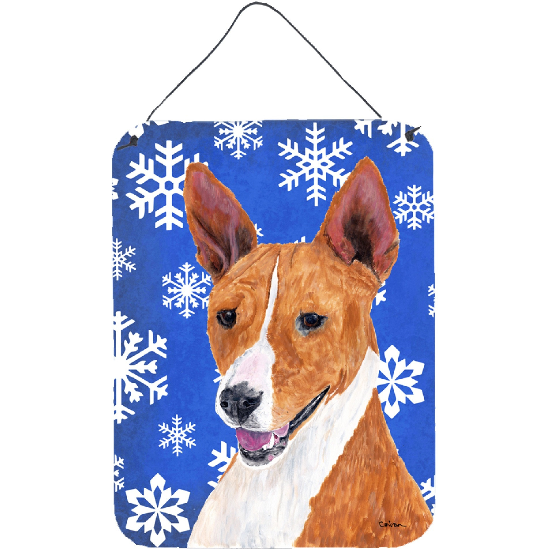 &quotCaroline's Treasures SC9387DS1216 Basenji Winter Snowflakes Holiday Aluminium Metal Wall or Door Hanging Prints, 16"" x 12"", Multicolor"