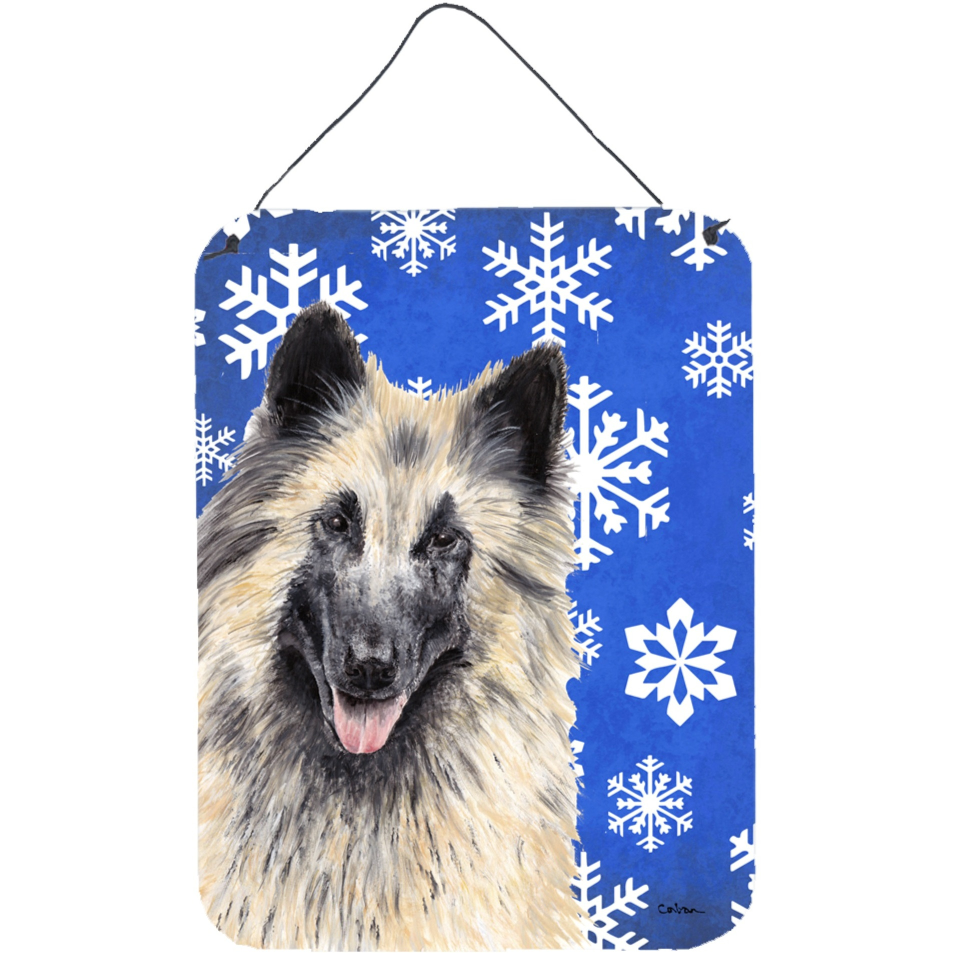 &quotCaroline's Treasures Belgian Tervuren Winter Snowflakes Holiday Metal Wall or Door Hanging Prints, 16"" x 12"", Multicolor"