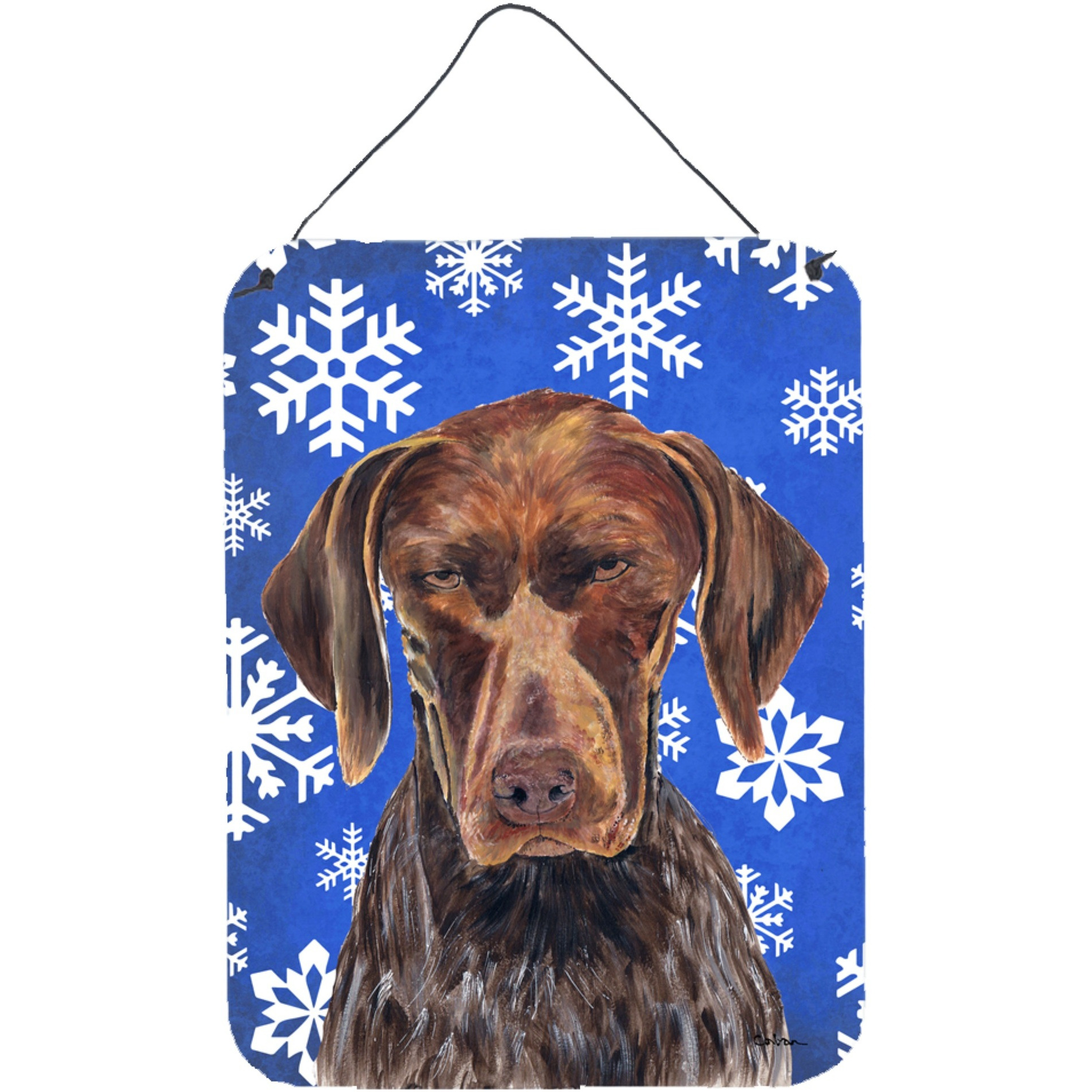 &quotCaroline's Treasures German Shorthaired Pointer Snowflakes Holiday Metal Wall or Door Hanging Prints, 16"" x 12"", Multicolor"