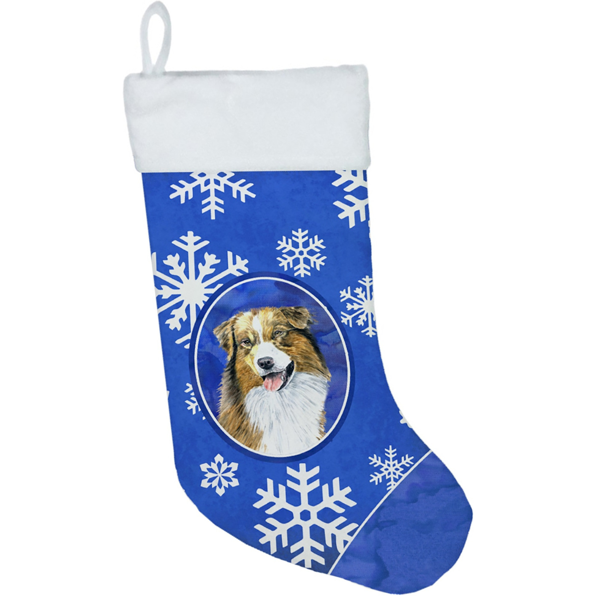 &quotCaroline's Treasures Australian Shepherd Winter Snowflakes Christmas Stocking, 11 x 18"", Multicolor"