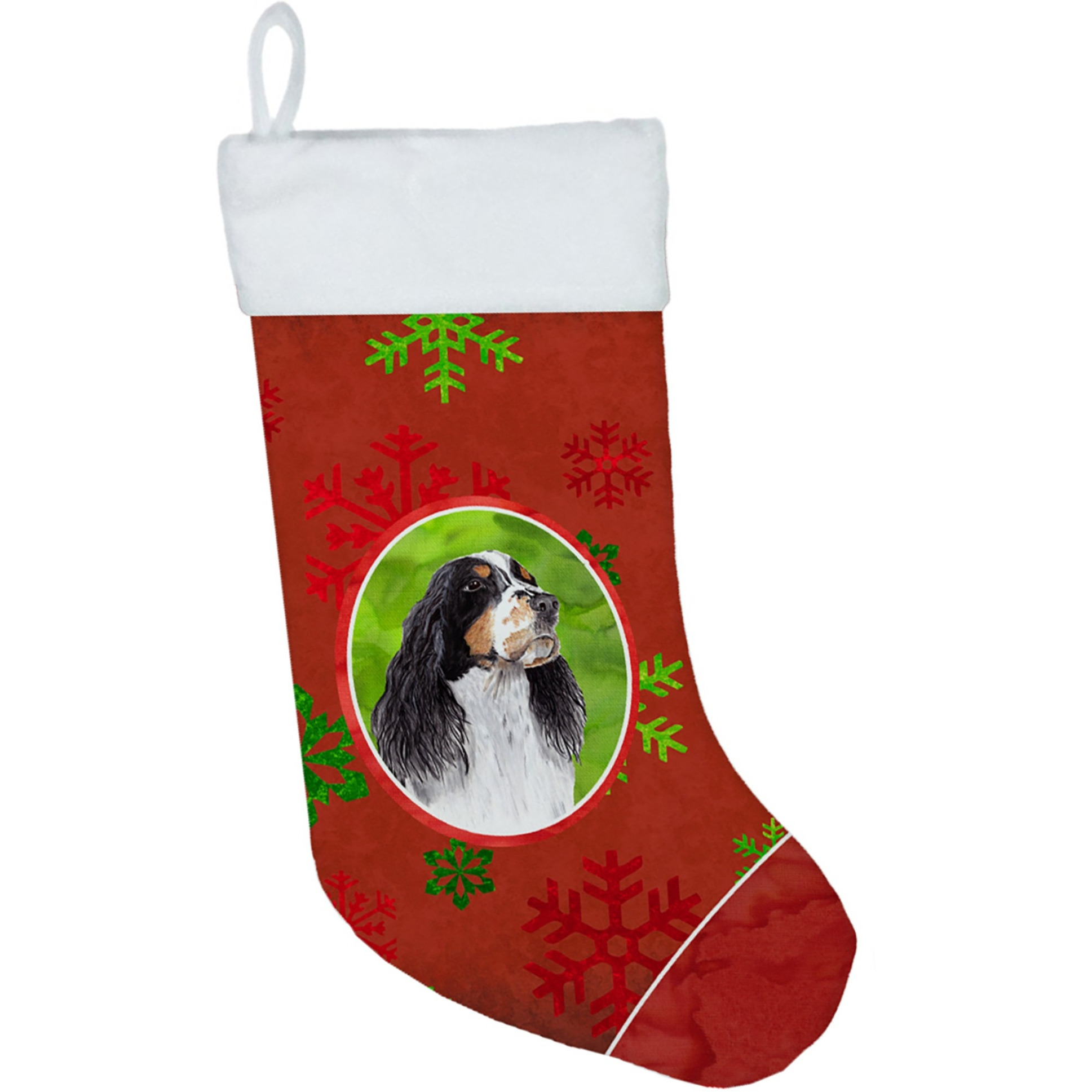 &quotCaroline's Treasures Springer Spaniel Red and Green Snowflakes Holiday Christmas Stocking, 11 x 18"", Multicolor"