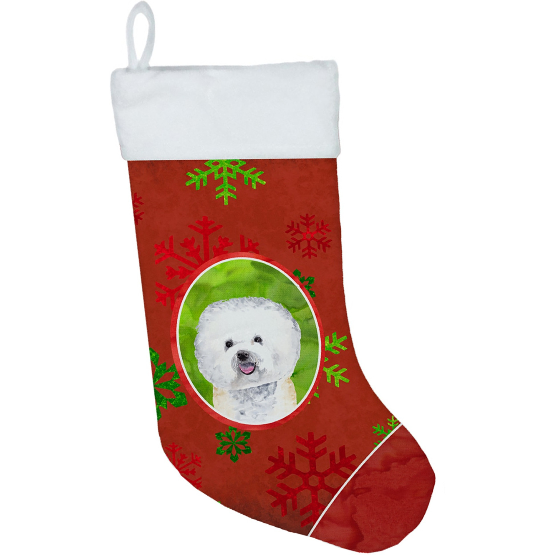 &quotCaroline's Treasures Bichon Frise Red and Green Snowflakes Holiday Christmas Stocking, 11 x 18"", Multicolor"