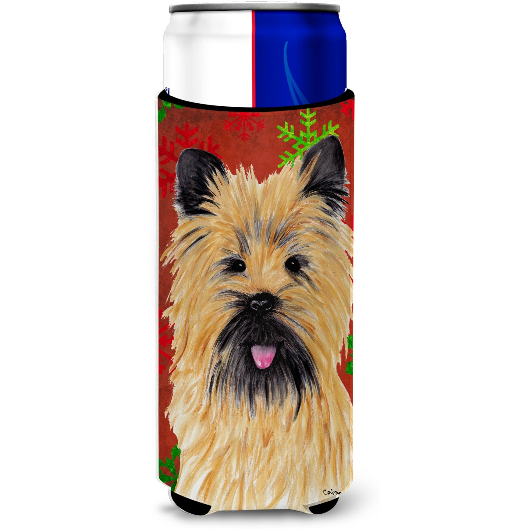 Cairn Terrier Red and Green Snowflakes Holiday Christmas Ultra Beverage Insulators for slim cans SC9415MUK