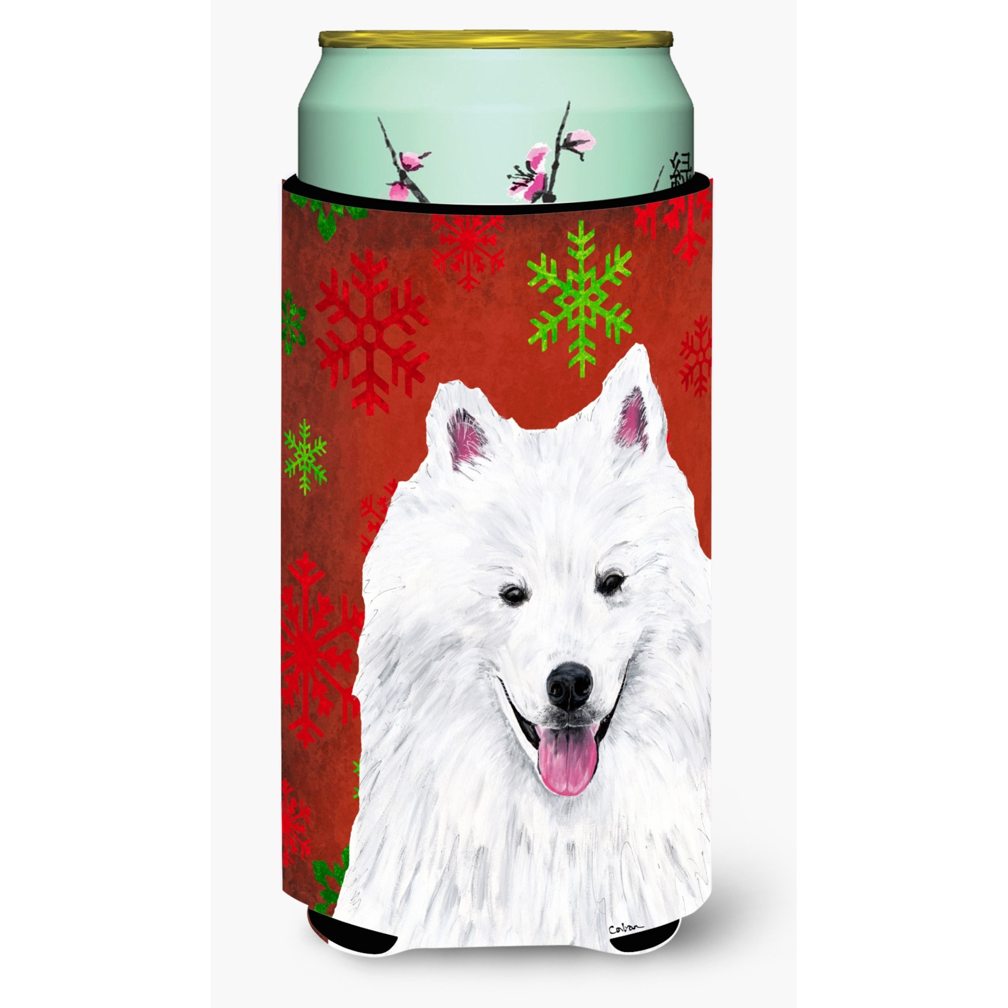 American Eskimo Snowflakes Holiday Christmas  Tall Boy Beverage Insulator Beverage Insulator Hugger