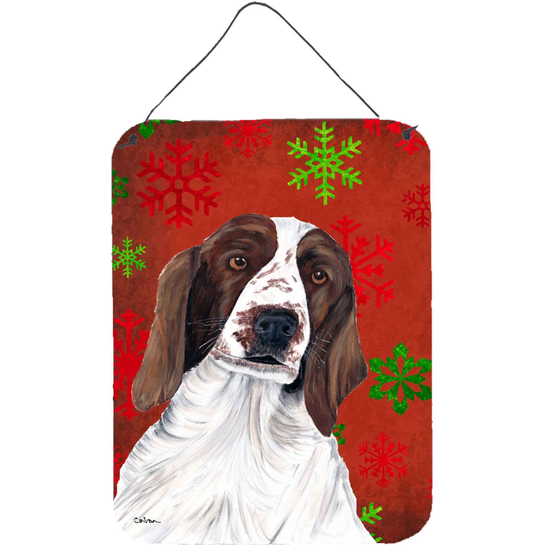 &quotCaroline's Treasures Welsh Springer Spaniel Red Snowflakes Christmas Metal Wall Door Hanging Prints, 16"" x 12"", Multicolor"