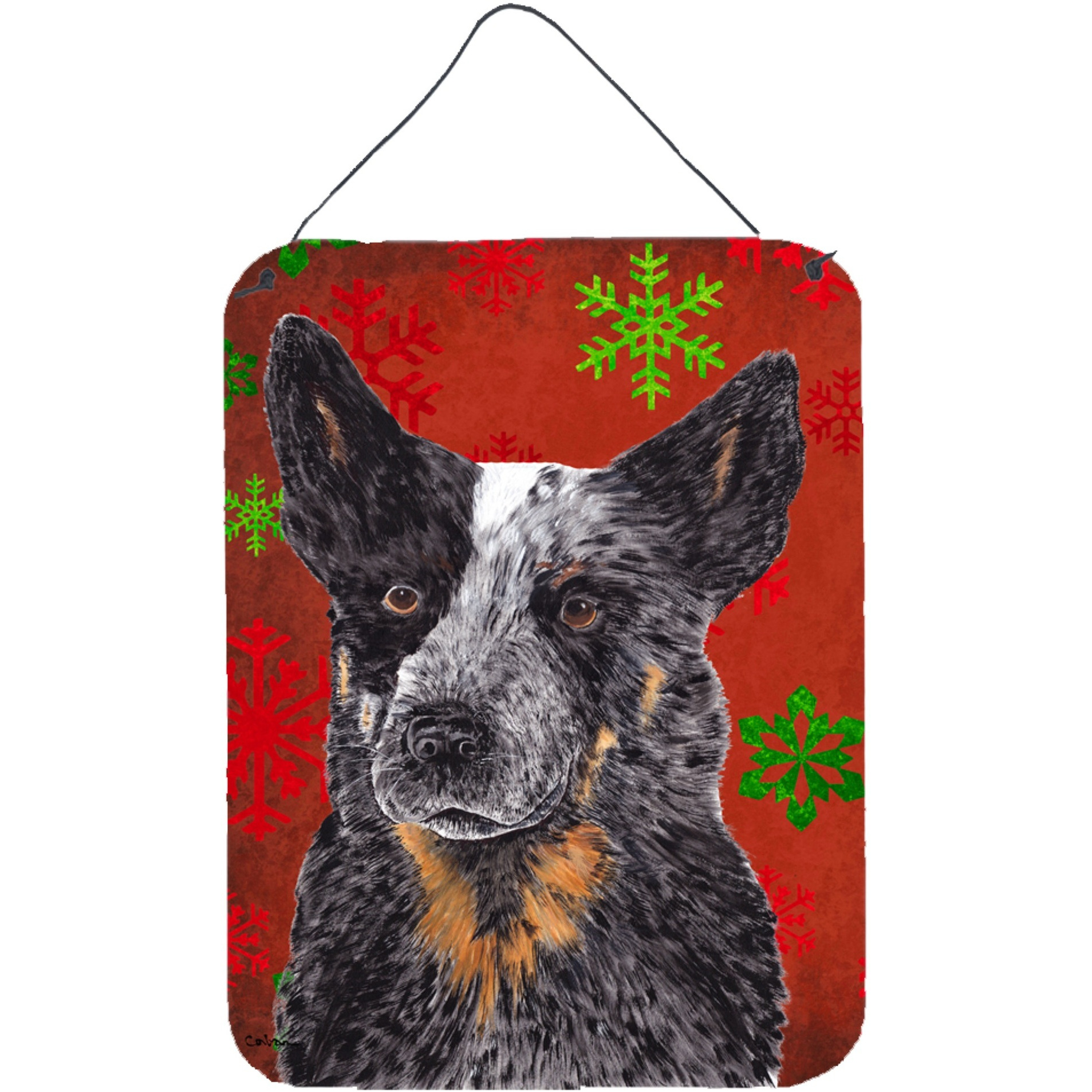 &quotCaroline's Treasures Australian Cattle Dog Red Snowflakes Christmas Metal Wall Door Hanging Prints, 16"" x 12"", Multicolor"
