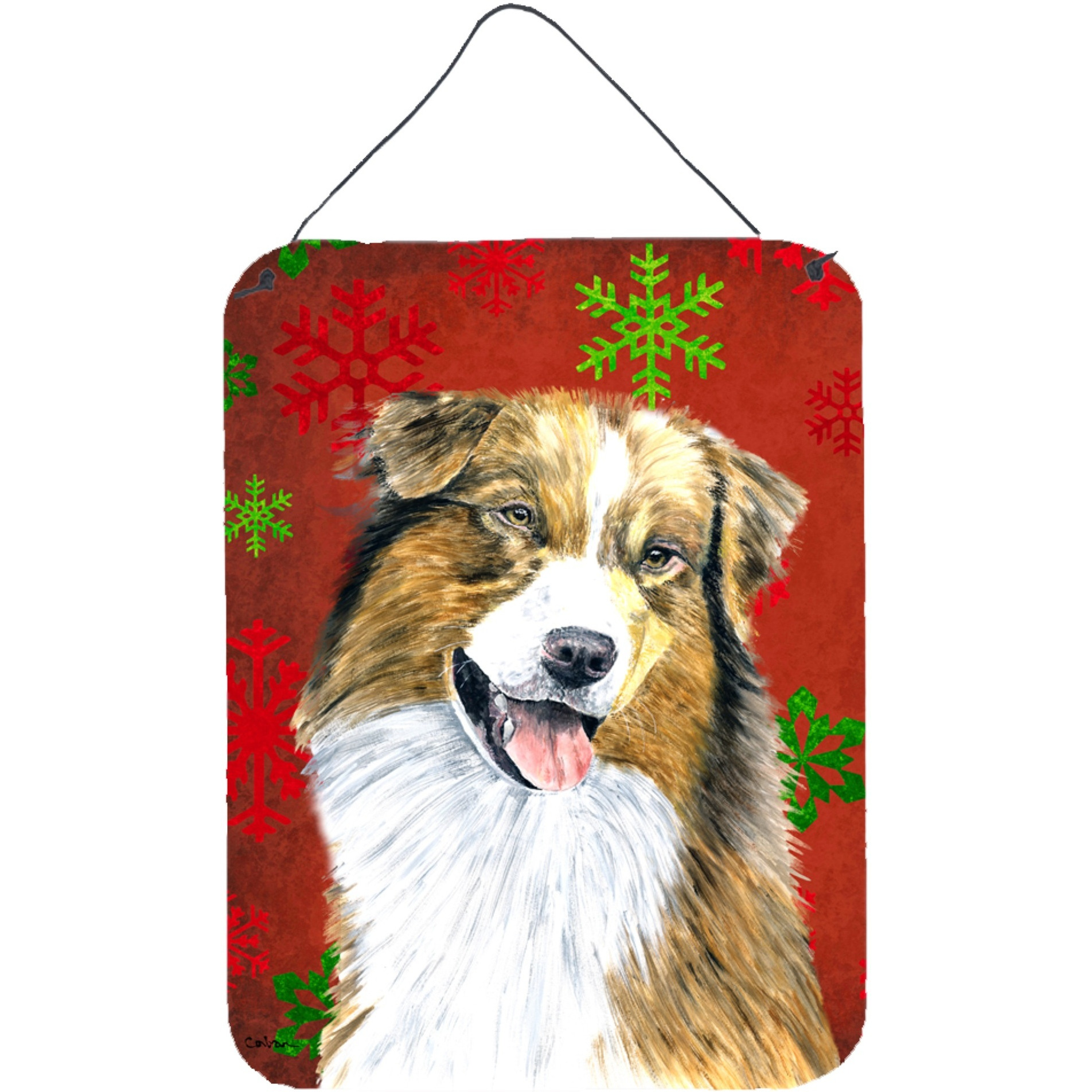 &quotCaroline's Treasures Australian Shepherd Red Snowflakes Holiday Christmas Wall Door Hanging Prints, 16"" x 12"", Multicolor"