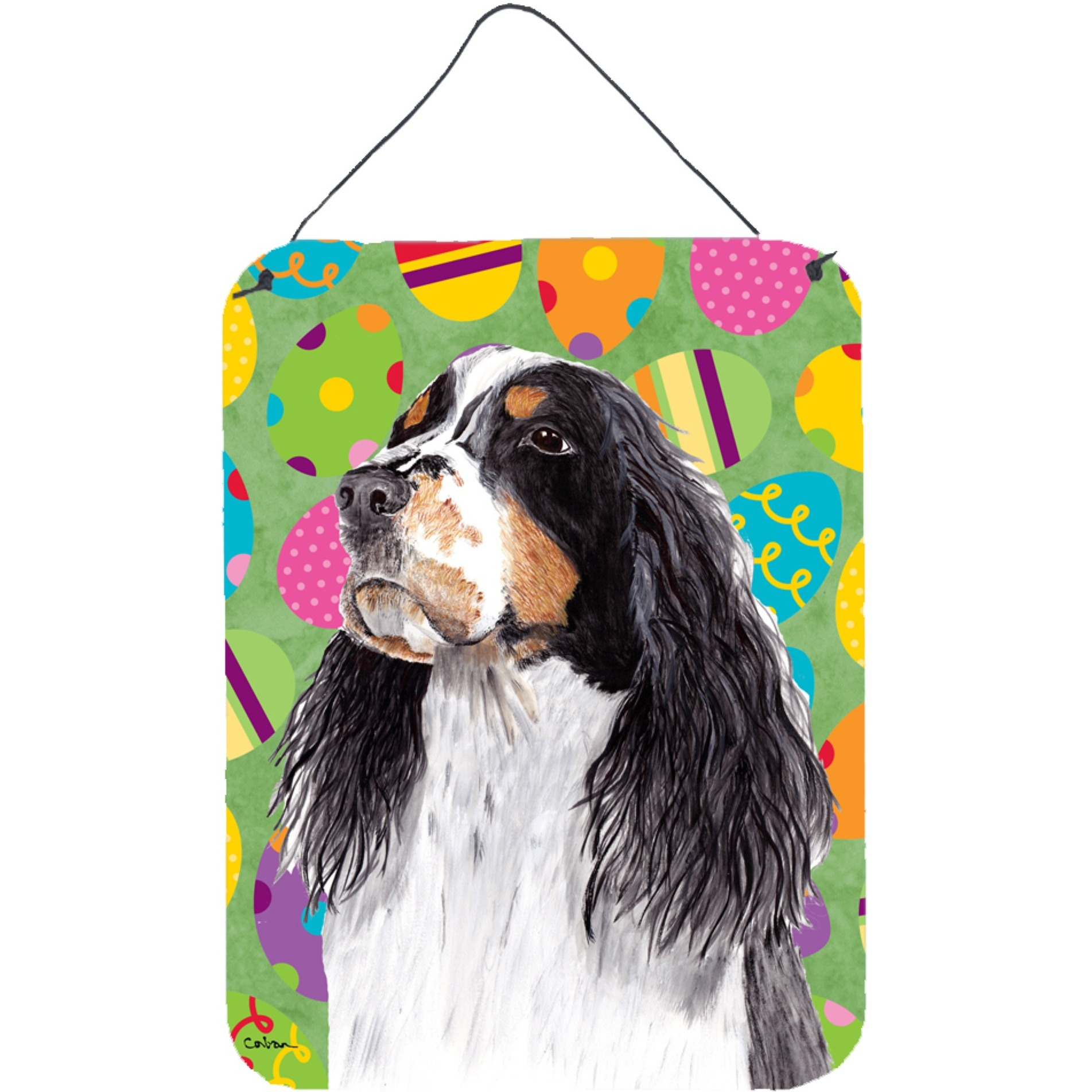 &quotCaroline's Treasures SC9441DS1216 Springer Spaniel Easter Eggtravaganza Wall or Door Hanging Prints, 16"" x 12"", Multicolor"