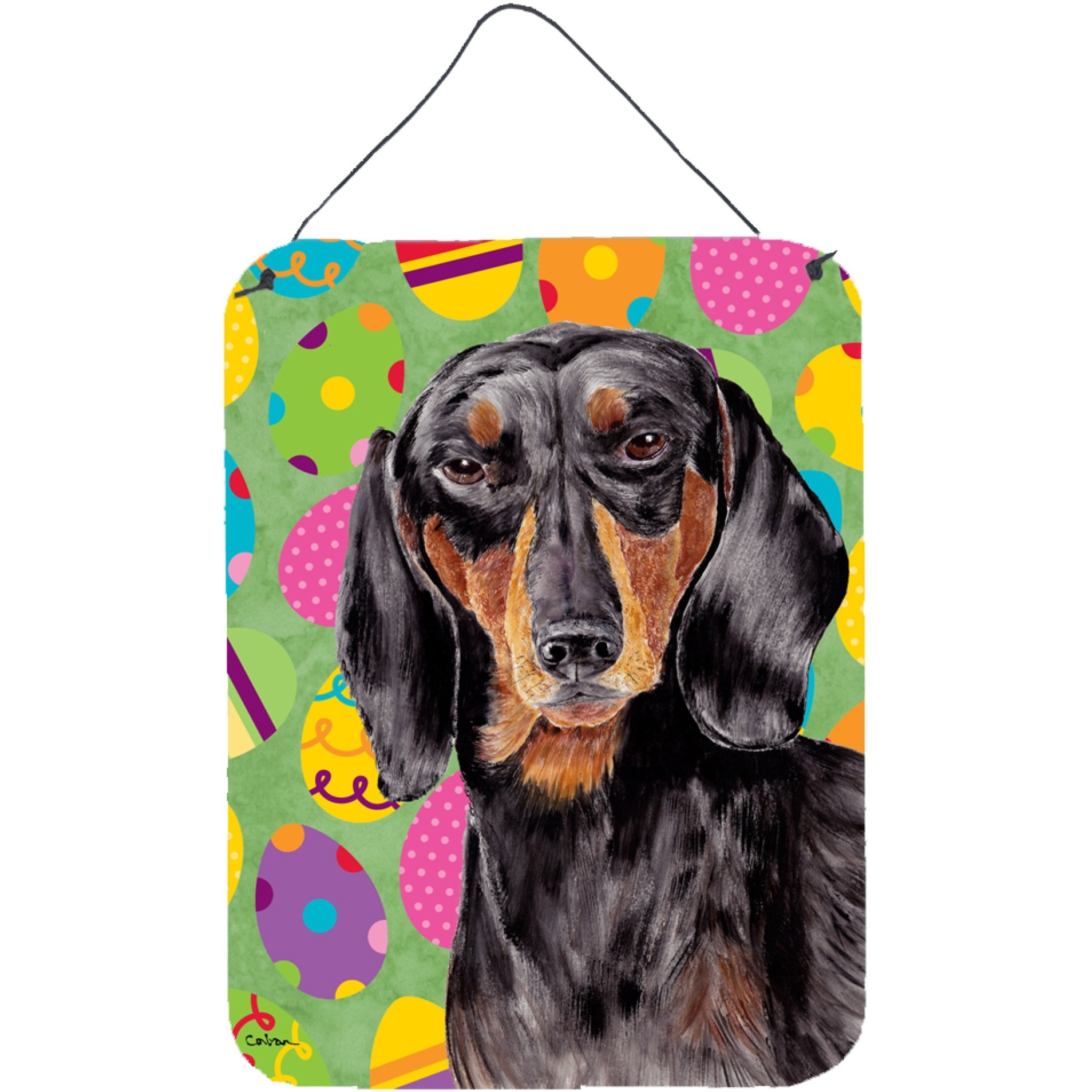 &quotCaroline's Treasures SC9443DS1216 Dachshund Easter Eggtravaganza Aluminium Metal Wall or Door Hanging Prints, 16"" x 12"", Multicolor"