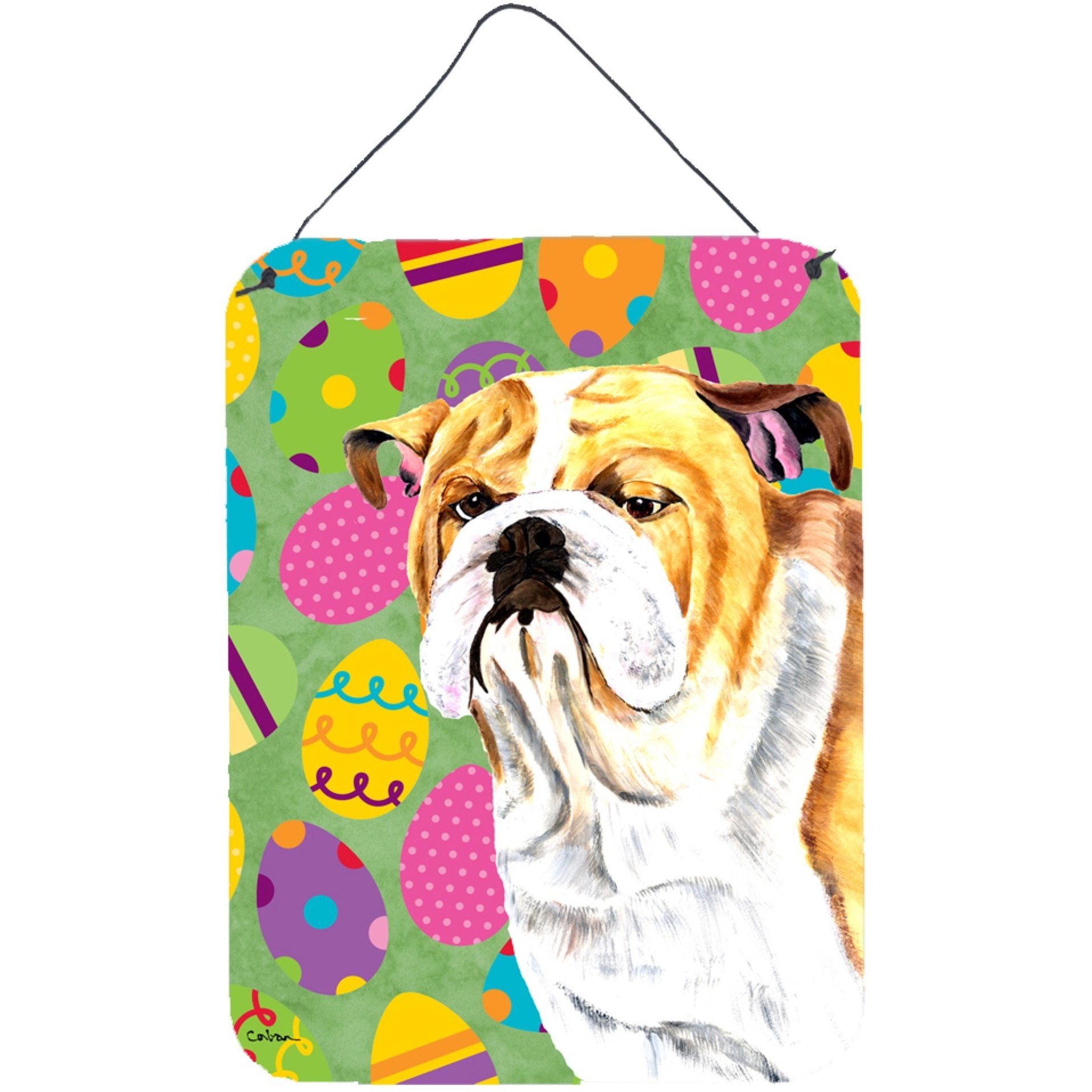 &quotCaroline's Treasures SC9454DS1216 Bulldog English Easter Eggtravaganza Wall or Door Hanging Prints, 16"" x 12"", Multicolor"
