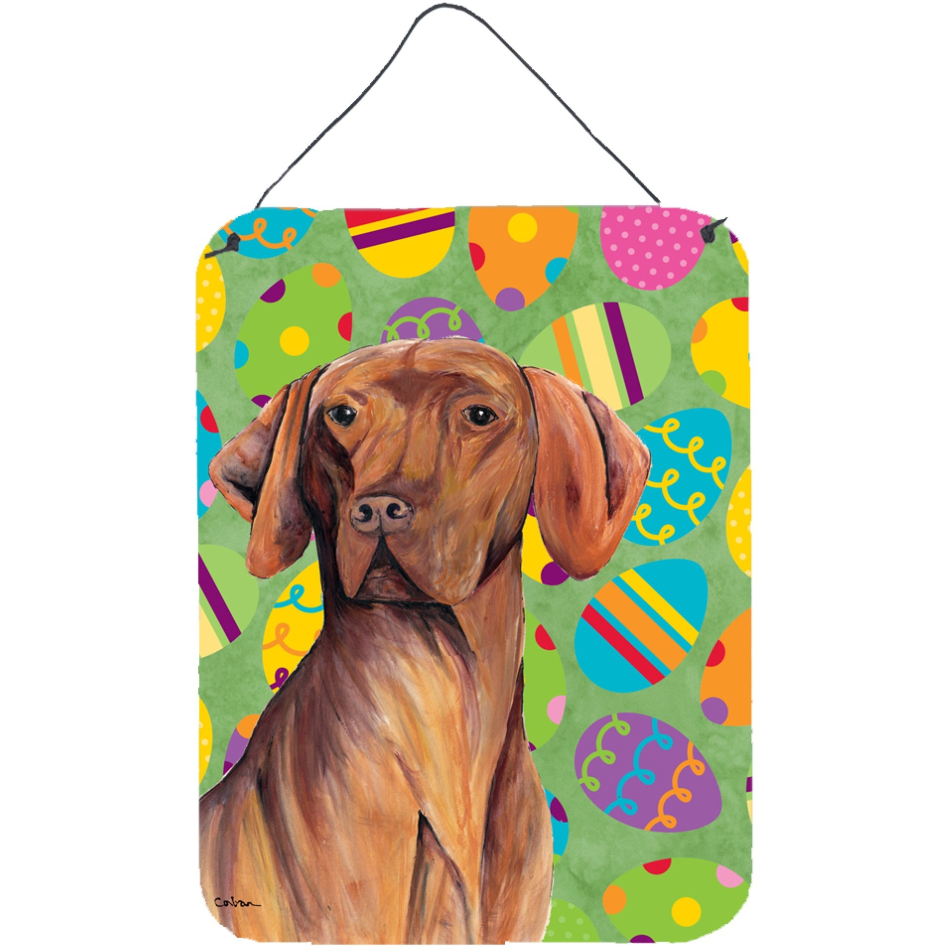 &quotCaroline's Treasures SC9458DS1216 Vizsla Easter Eggtravaganza Aluminium Metal Wall or Door Hanging Prints, 16"" x 12"", Multicolor"