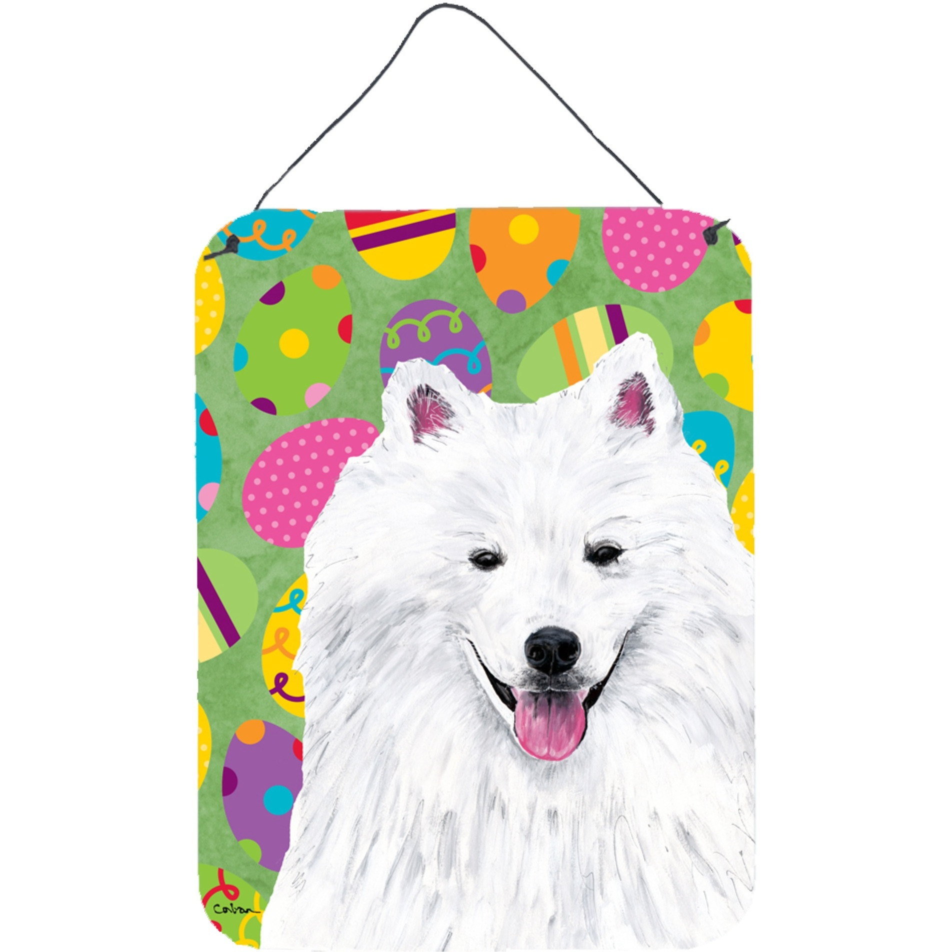 &quotCaroline's Treasures American Eskimo Easter Eggtravaganza Wall or Door Hanging Prints, 16"" x 12"", Multicolor"