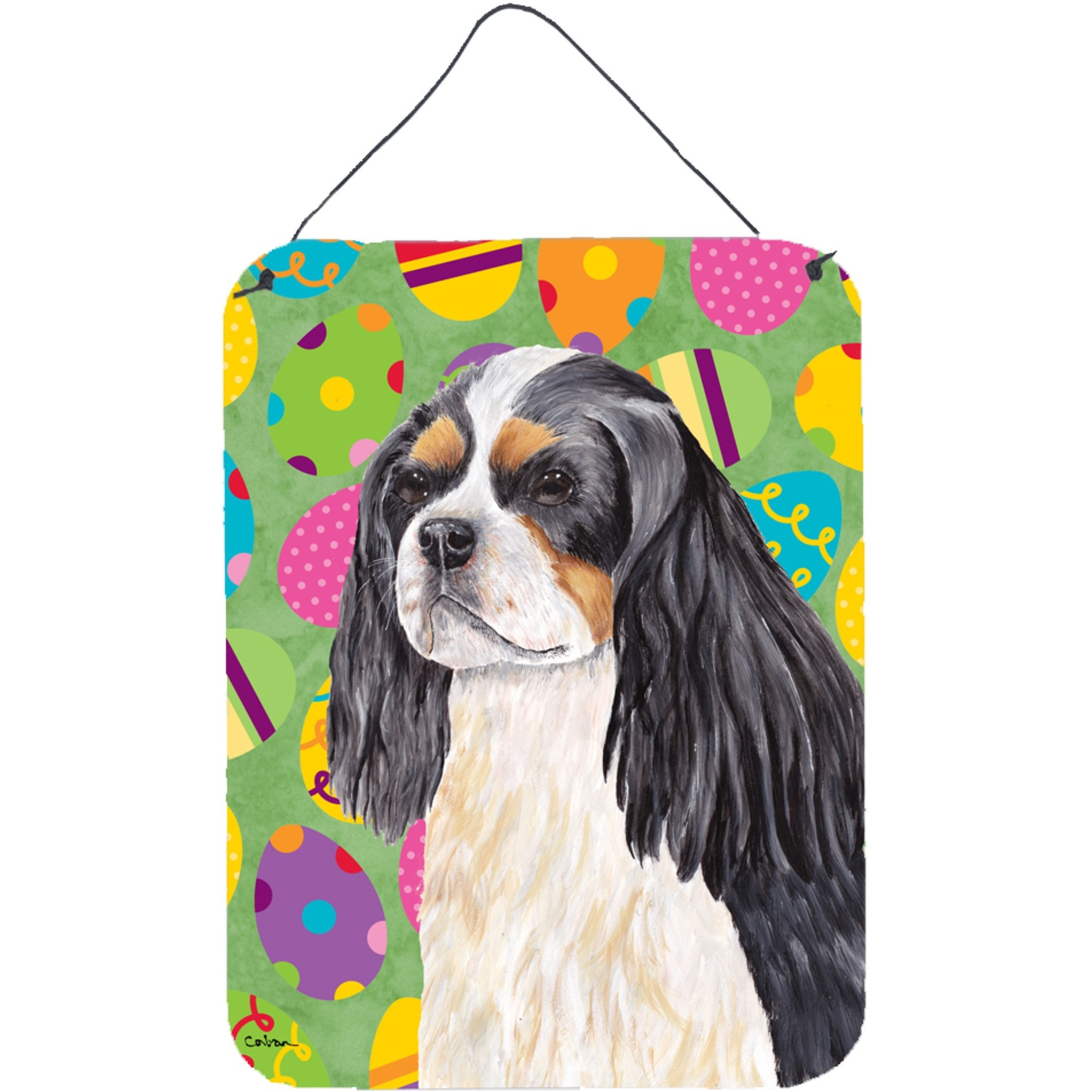 &quotCaroline's Treasures SC9471DS1216 Cavalier Spaniel Easter Eggtravaganza Wall or Door Hanging Prints, 16"" x 12"", Multicolor"