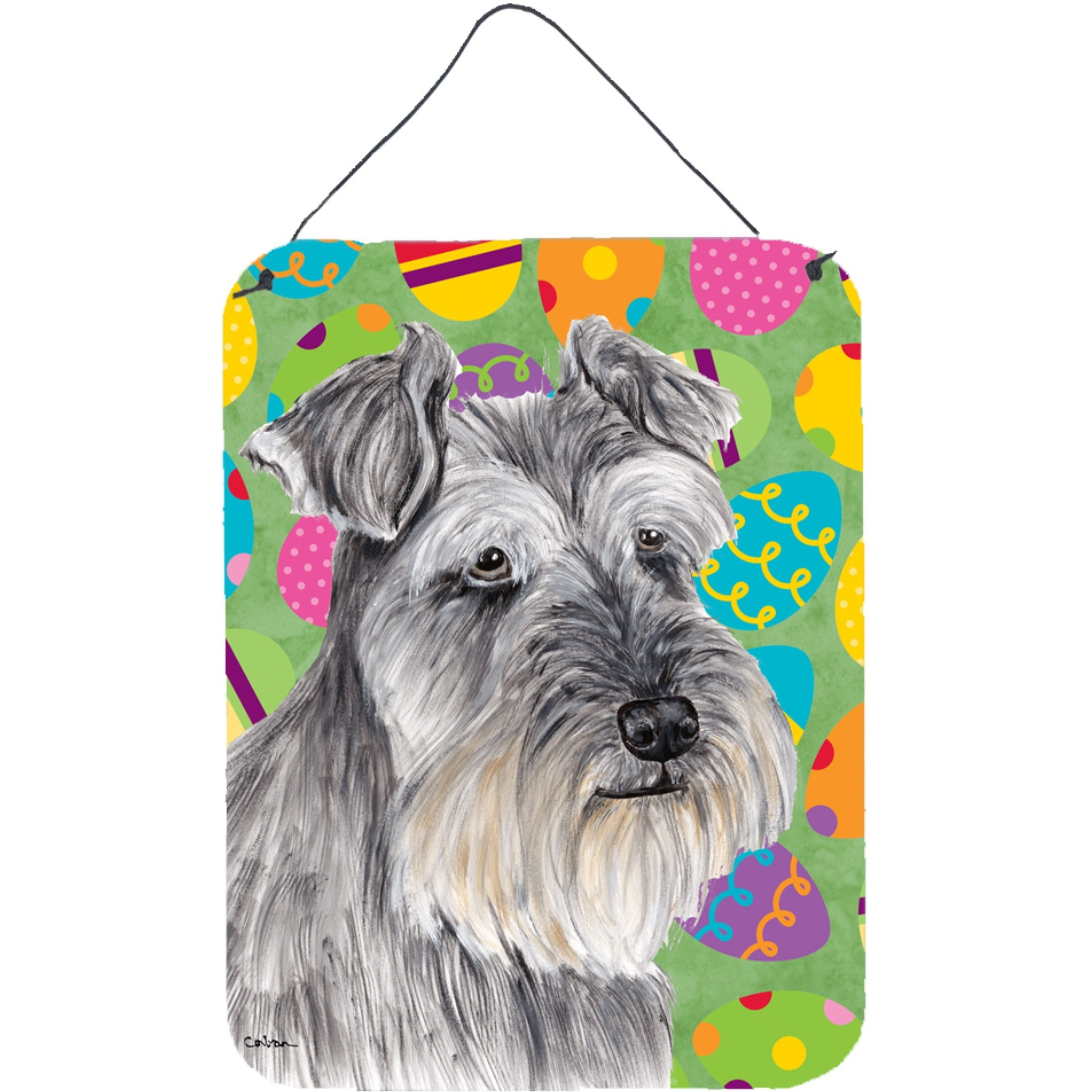 &quotCaroline's Treasures SC9473DS1216 Schnauzer Easter Eggtravaganza Aluminium Metal Wall or Door Hanging Prints, 16"" x 12"", Multicolor"