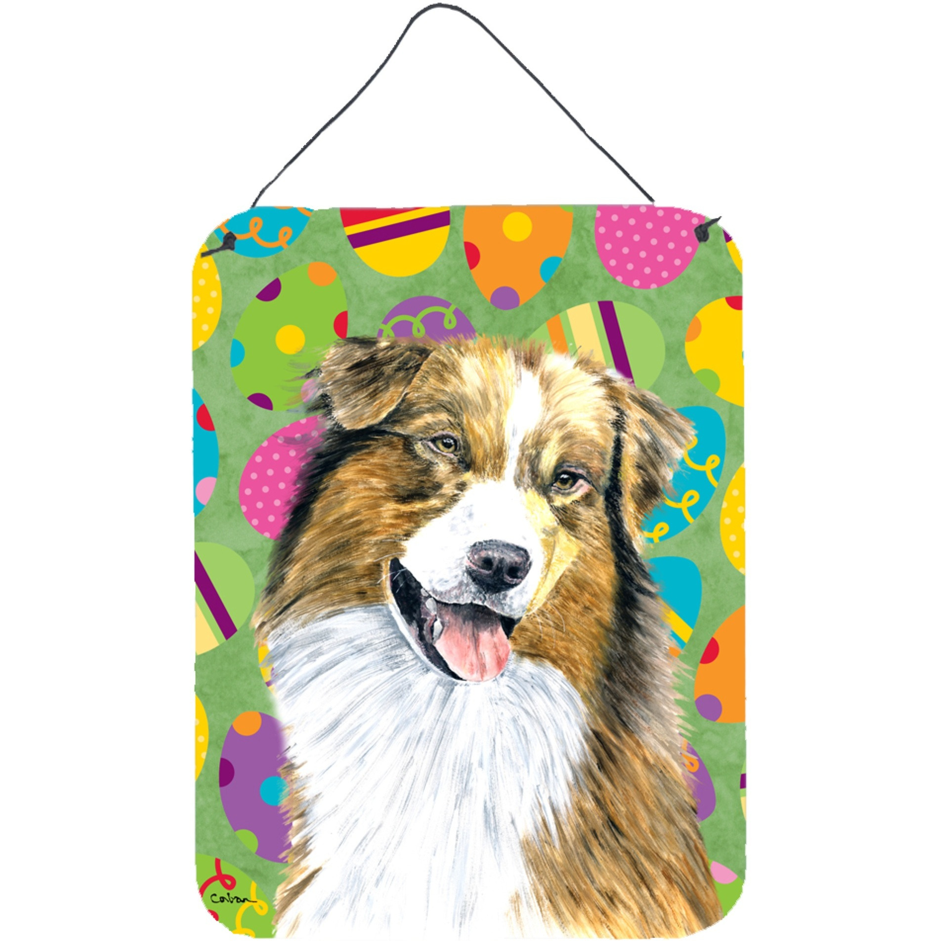 &quotCaroline's Treasures SC9477DS1216 Australian Shepherd Easter Eggtravaganza Wall or Door Hanging Prints, 16"" x 12"", Multicolor"