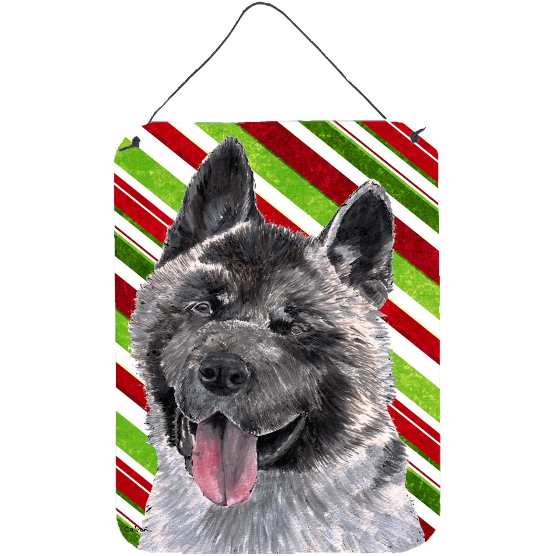 &quotCaroline's Treasures Akita Candy Cane Holiday Christmas Wall or Door Hanging Prints, 16"" x 12"""