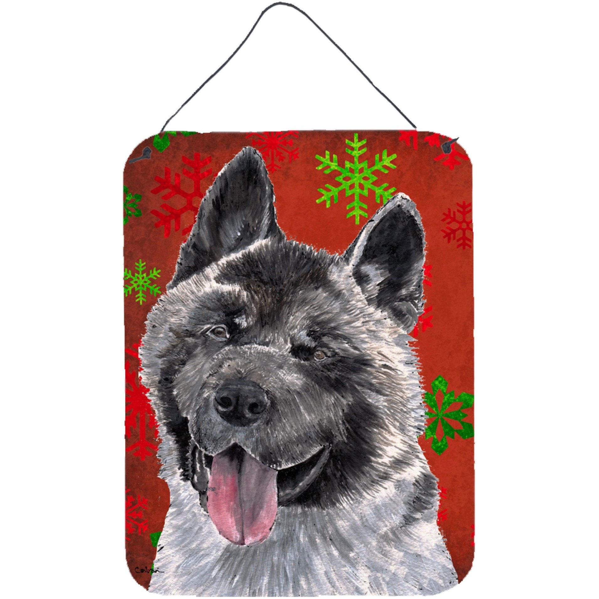 &quotCaroline's Treasures Akita Red Snowflakes Holiday Christmas Wall or Door Hanging Prints, 16"" x 12"""