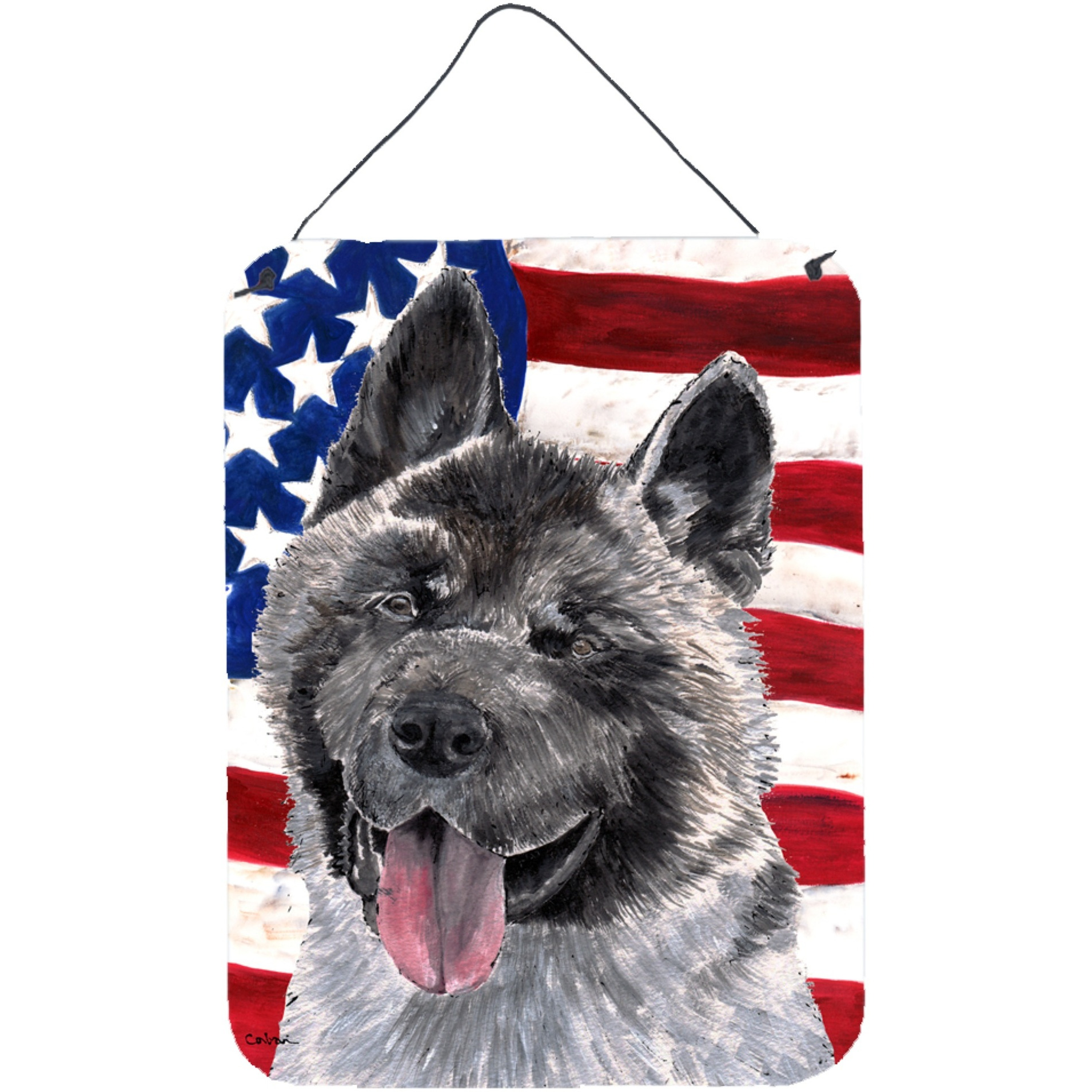 &quotCaroline's Treasures Akita Usa Patriotic American Flag Wall or Door Hanging Prints, 16"" x 12"""