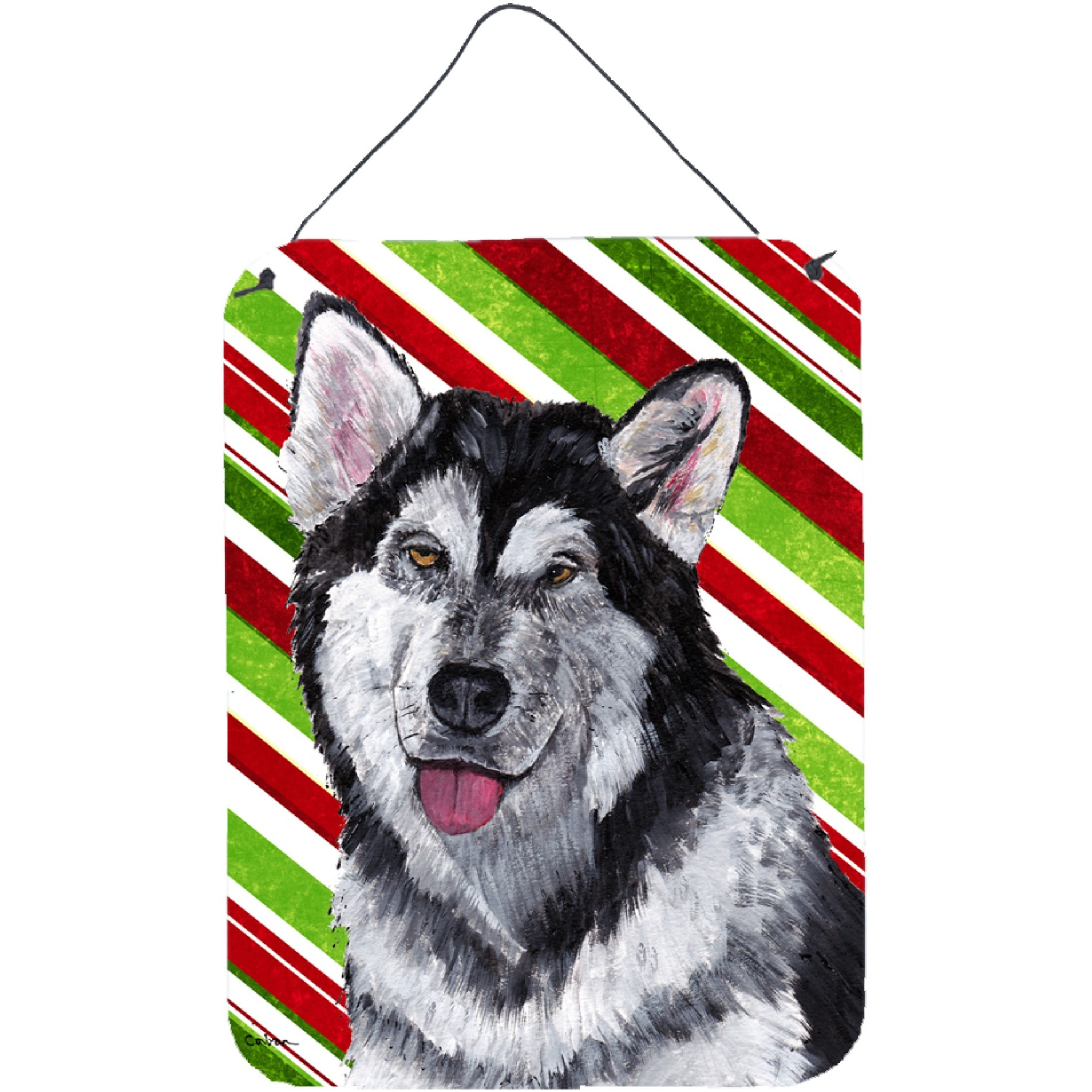 &quotCaroline's Treasures Alaskan Malamute Candy Cane Holiday Christmas Wall or Door Hanging Prints, 16"" x 12"""