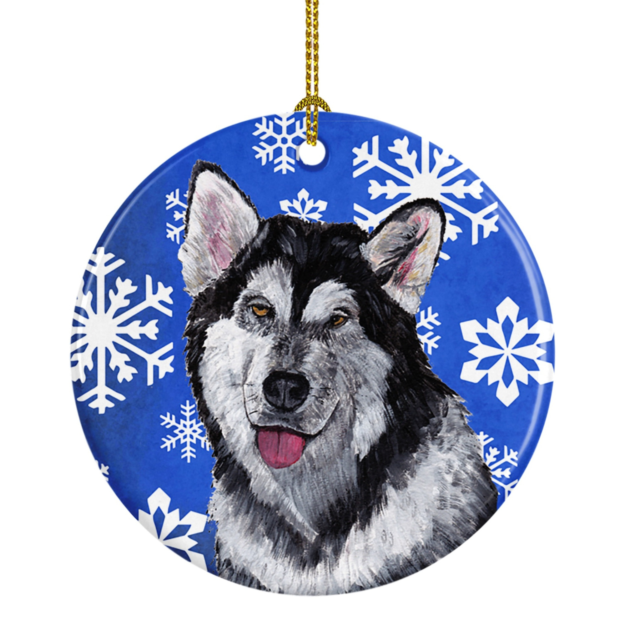 Alaskan Malamute Winter Snowflakes Holiday Ceramic Ornament SC9491CO1