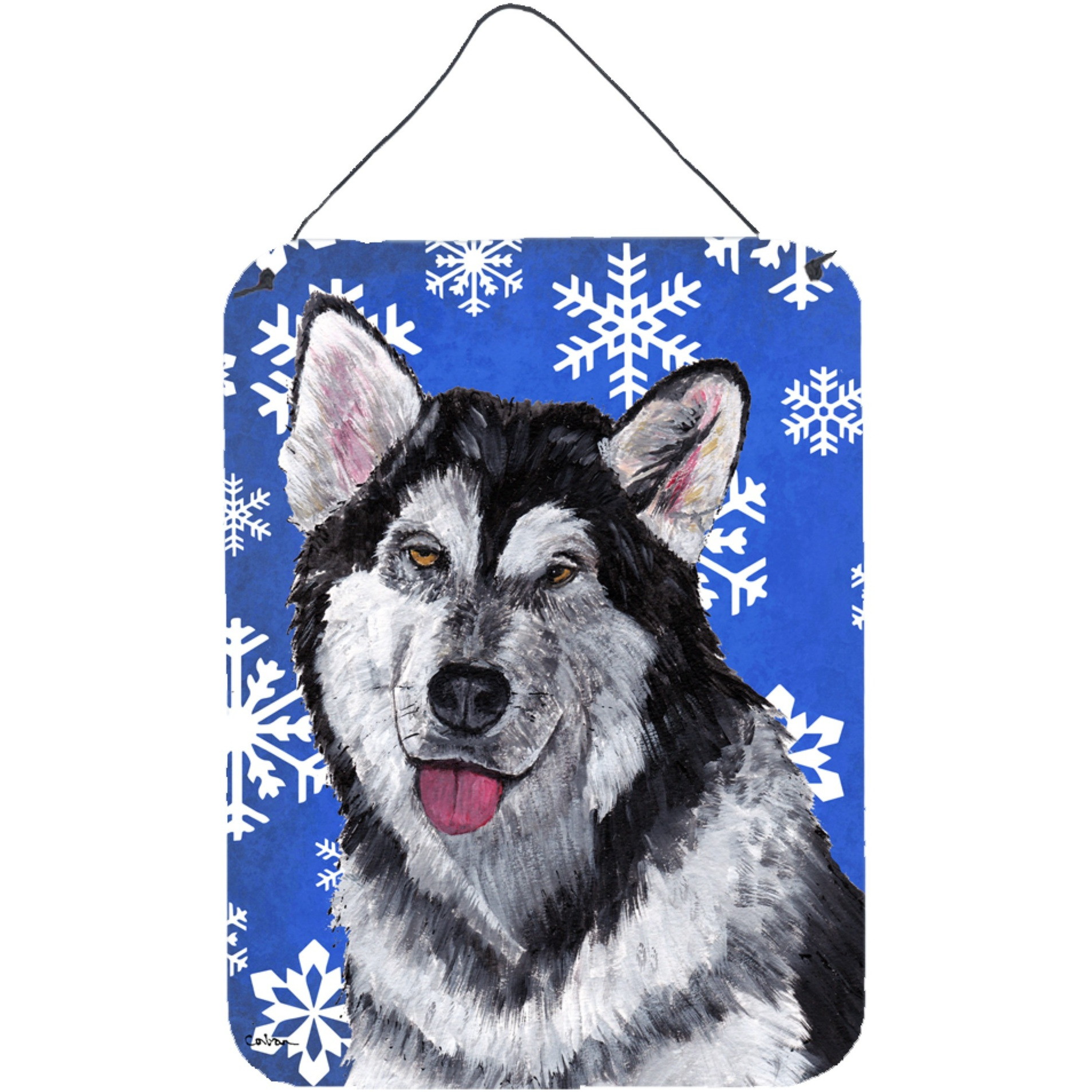 &quotCaroline's Treasures Alaskan Malamute Winter Snowflakes Holiday Wall or Door Hanging Prints, 16"" x 12"""