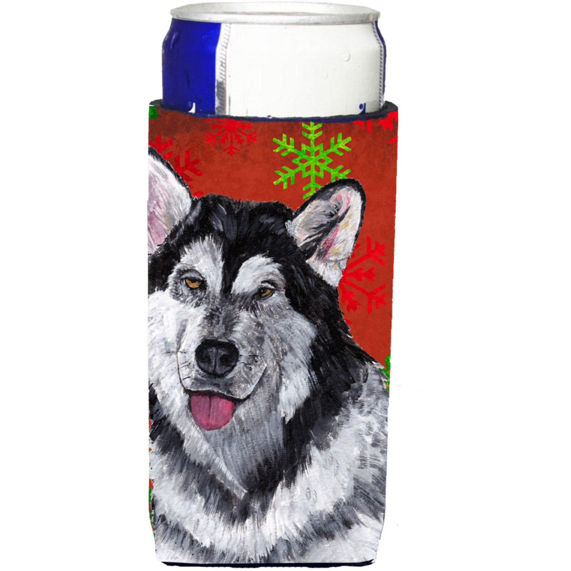 Alaskan Malamute Red Snowflakes Holiday Christmas  Ultra Beverage Insulators for slim cans SC9492MUK