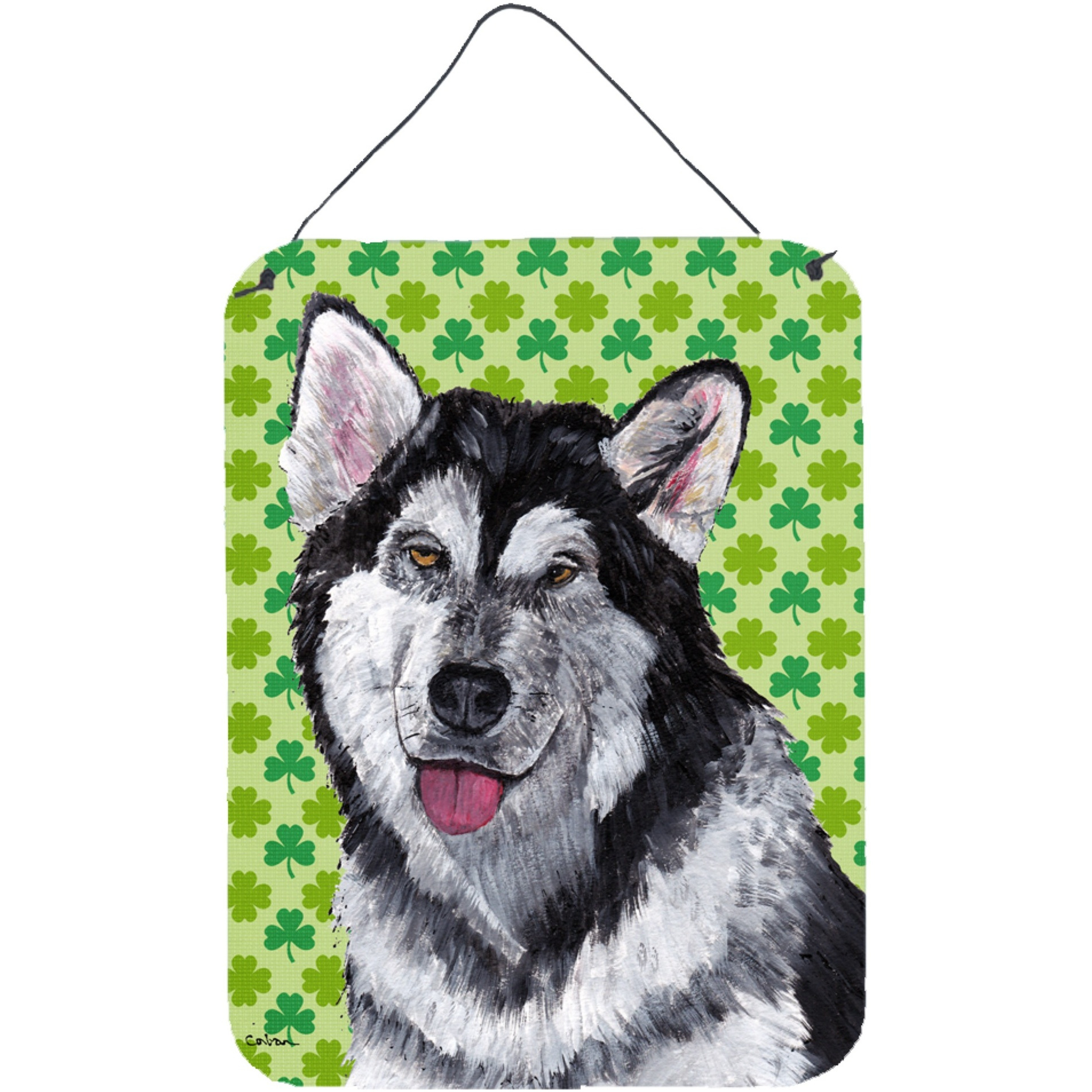 &quotCaroline's Treasures Alaskan Malamute St. Patrick's Day Shamrock Wall or Door Hanging Prints, 16"" x 12"""