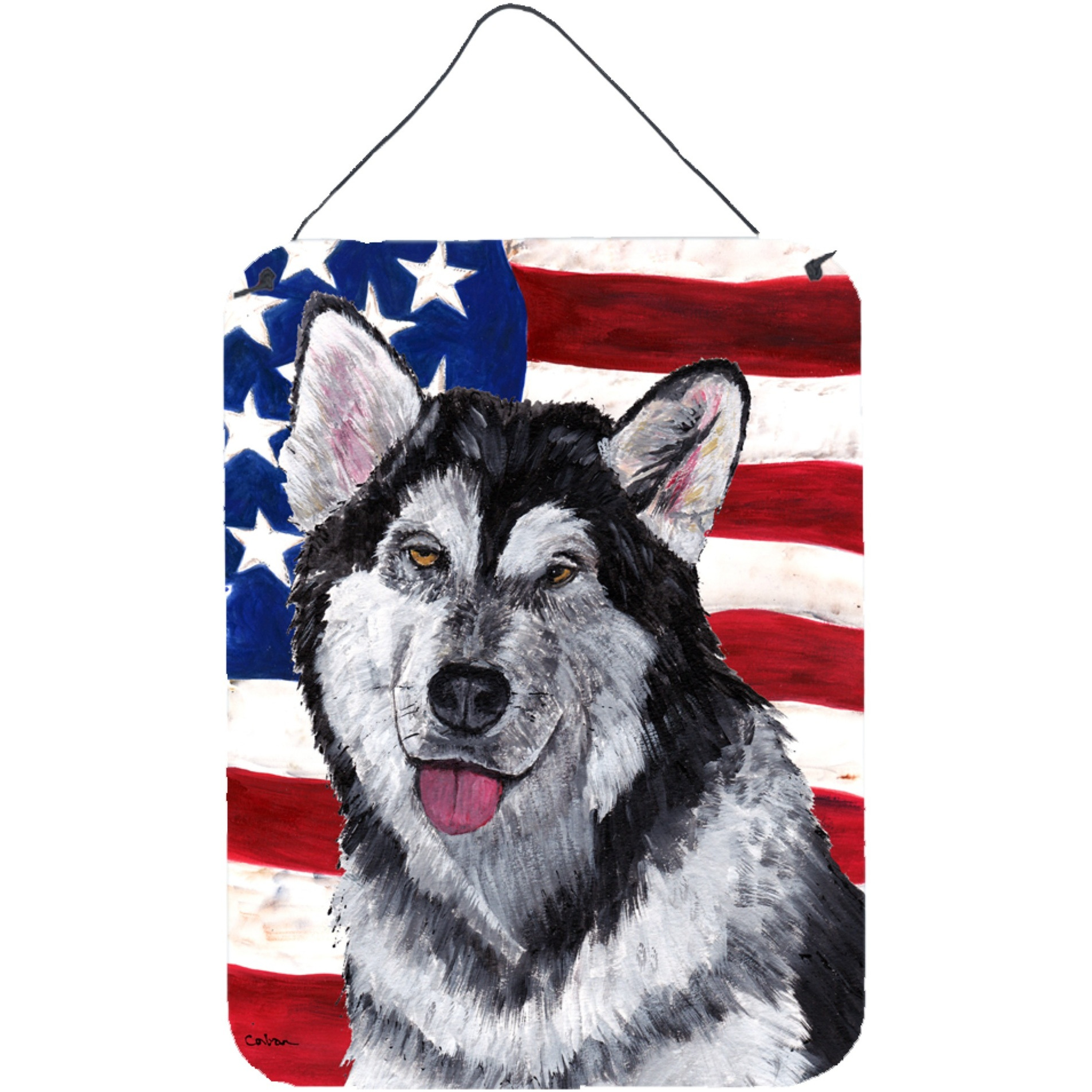 &quotCaroline's Treasures Alaskan Malamute Usa Patriotic American Flag Wall or Door Hanging Prints, 16"" x 12"""