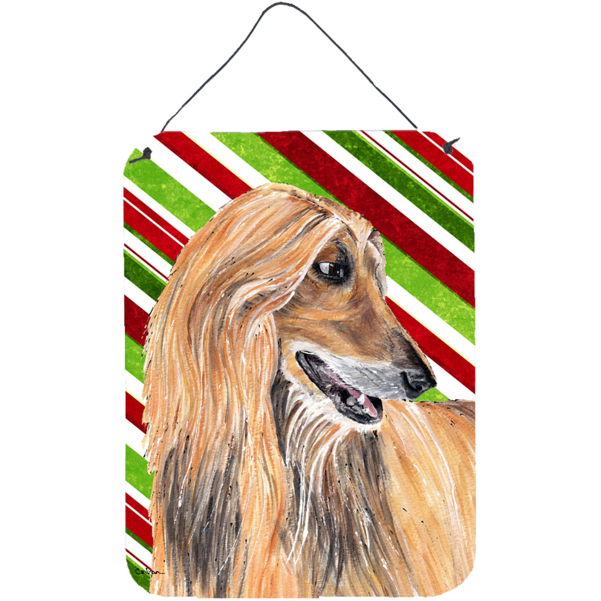 &quotCaroline's Treasures Afghan Hound Candy Cane Holiday Christmas Wall or Door Hanging Prints, 16"" x 12"""