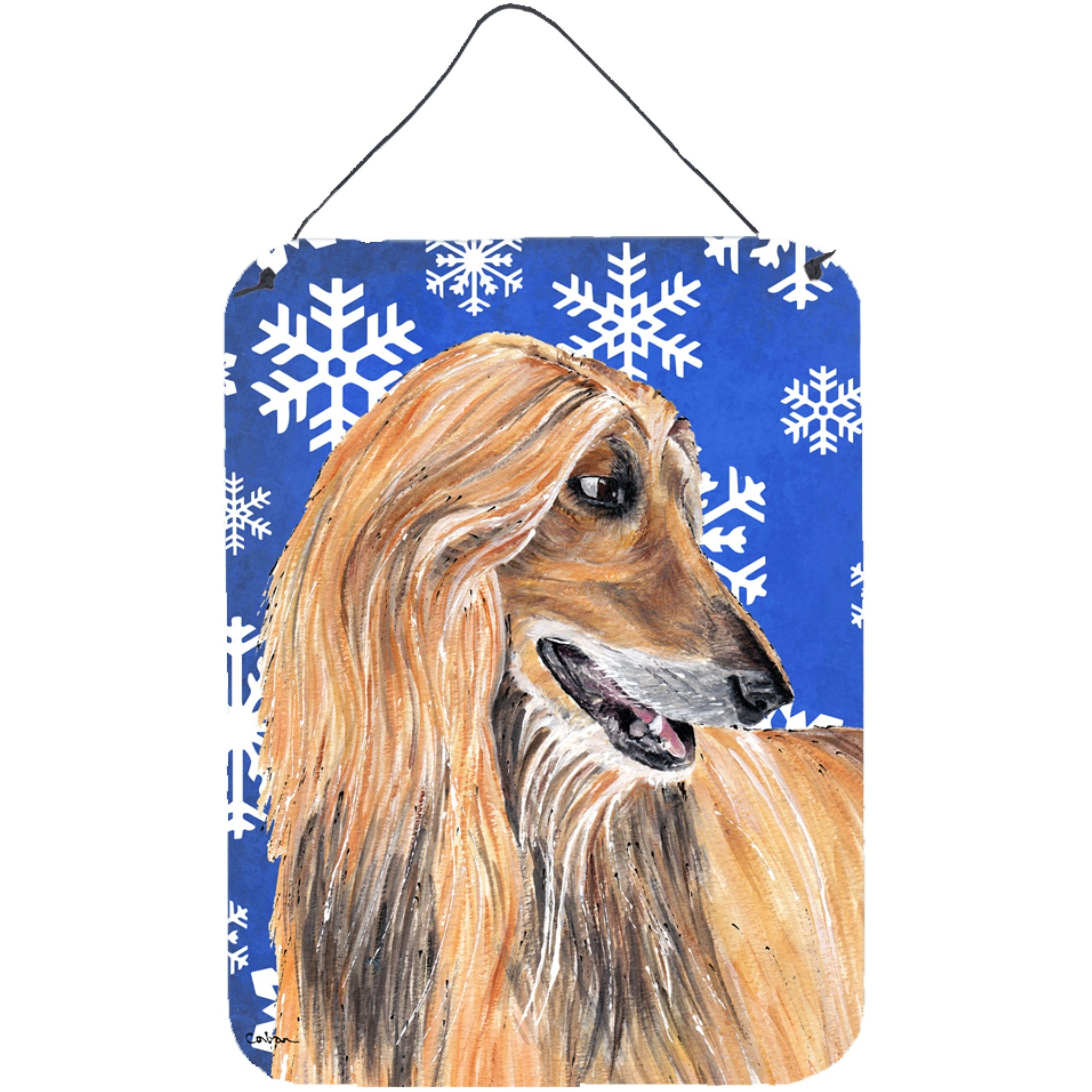 &quotCaroline's Treasures Afghan Hound Winter Snowflakes Holiday Wall or Door Hanging Prints, 16"" x 12"""
