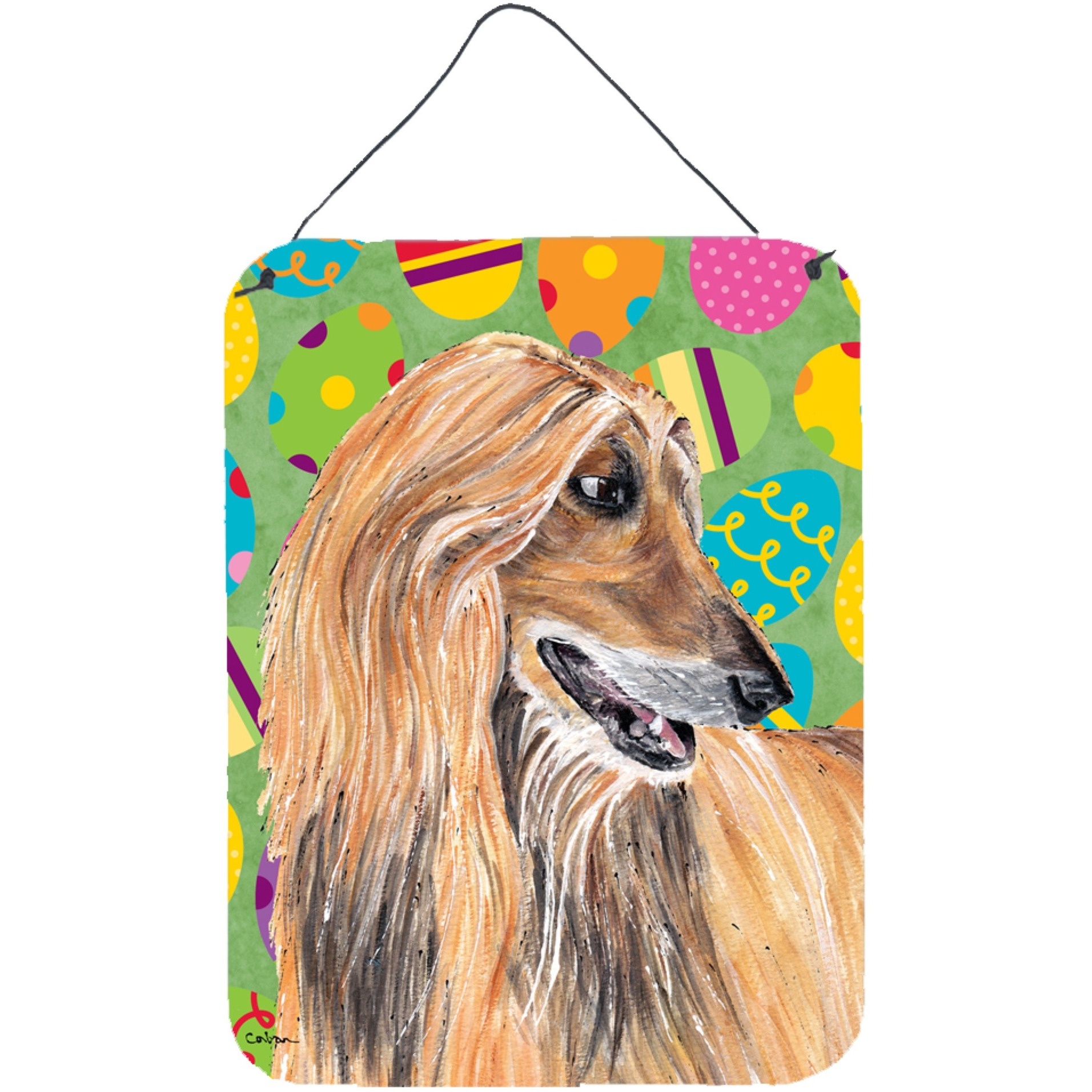 &quotCaroline's Treasures Afghan Hound Easter Eggtravaganza Wall or Door Hanging Prints, 16"" x 12"""
