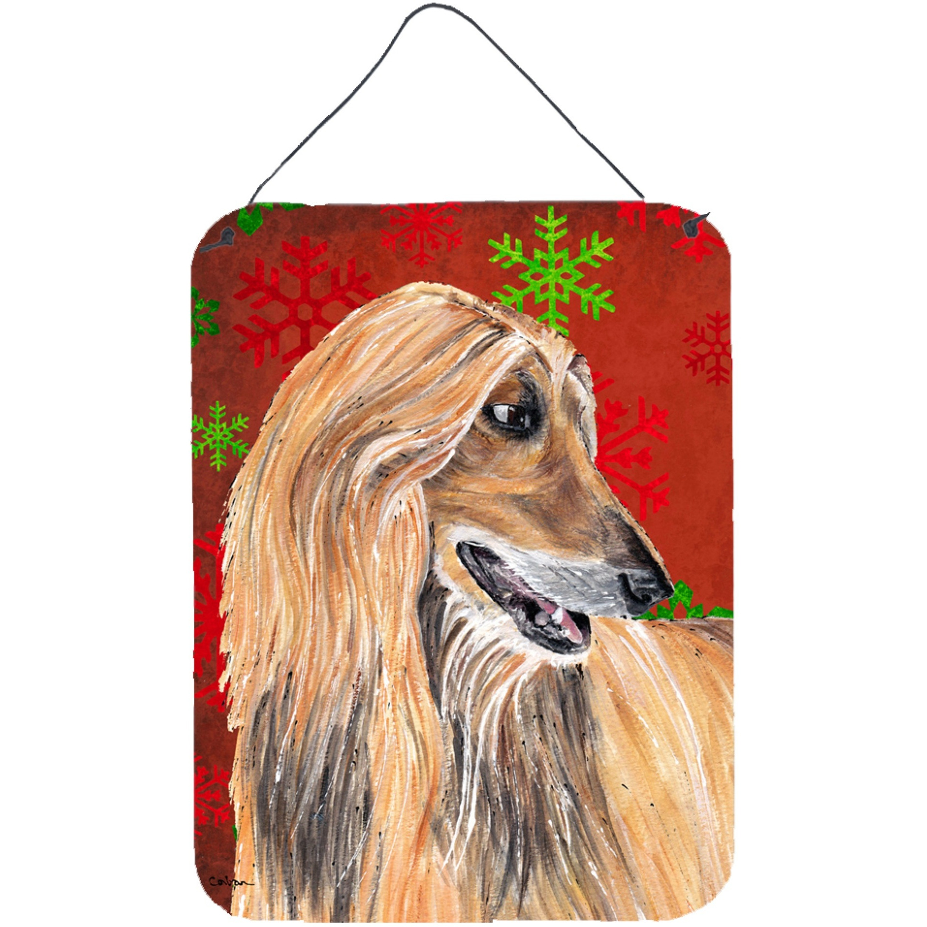 &quotCaroline's Treasures Afghan Hound Red Snowflakes Holiday Christmas Wall or Door Hanging Prints, 16"" x 12"""