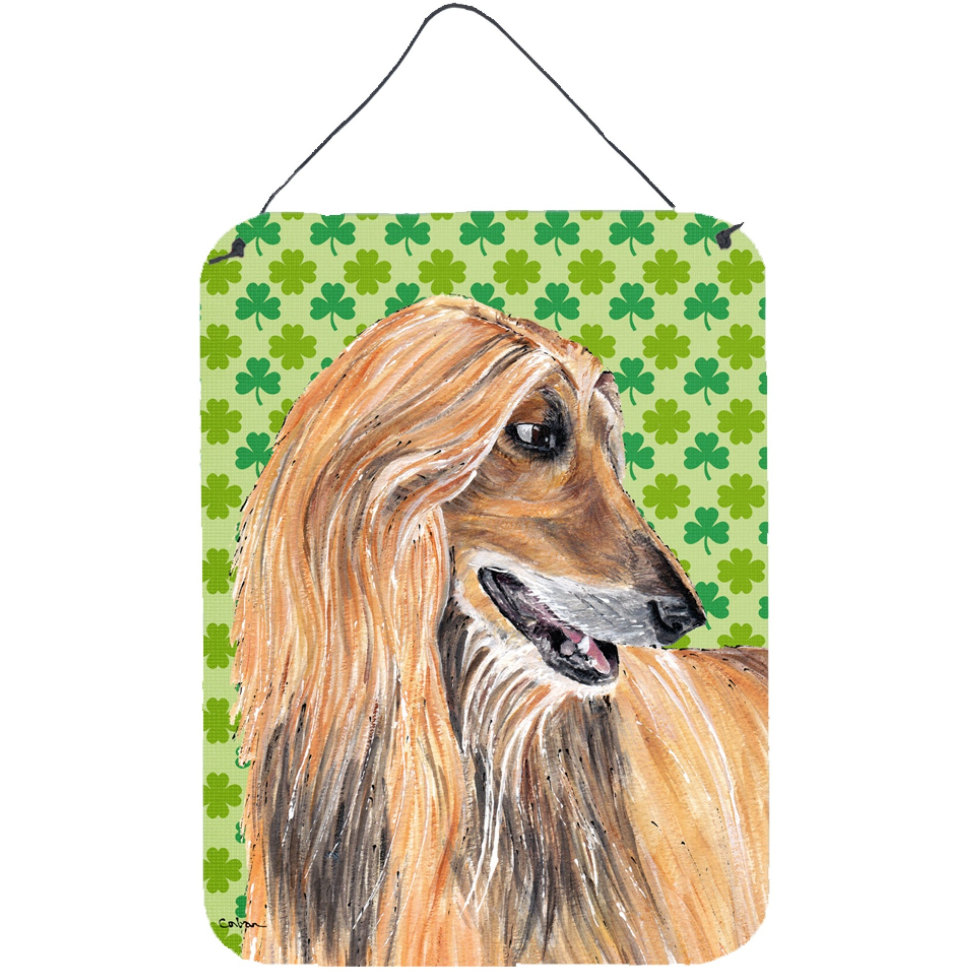&quotCaroline's Treasures Afghan Hound St. Patrick's Day Shamrock Wall or Door Hanging Prints, 16"" x 12"""